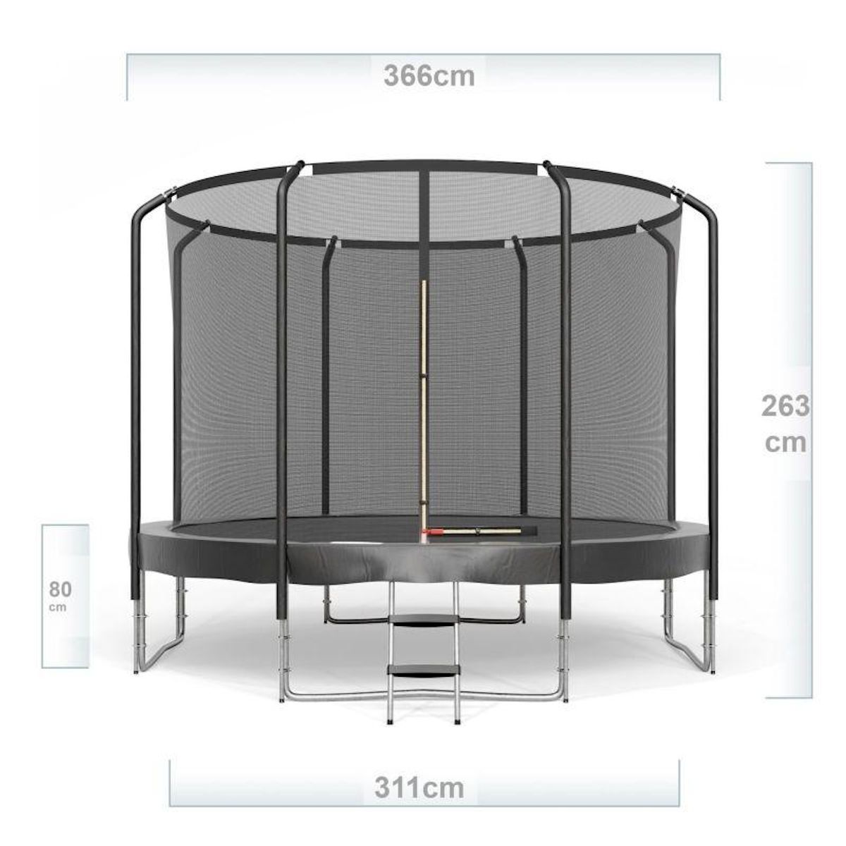 JUMP4FUN Trampoline Semi-Pro 12FT / 366cm Noir avec Filet de sécurité, Tapis de saut, Coussin de protection, Echelle