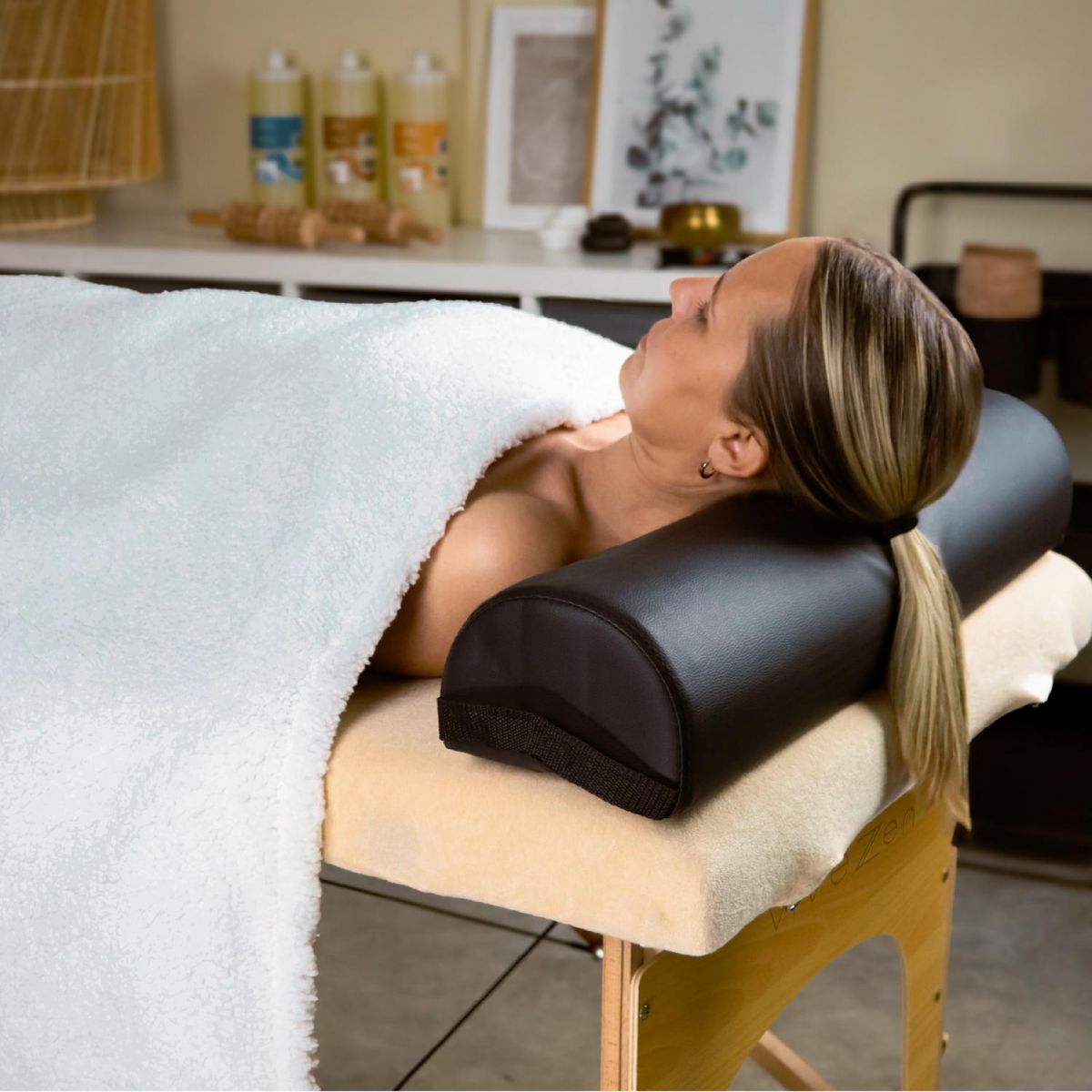 VIVEZEN Coussin de nuque 3/4 rond pour table de massage, rouleau de positionnement - Noir