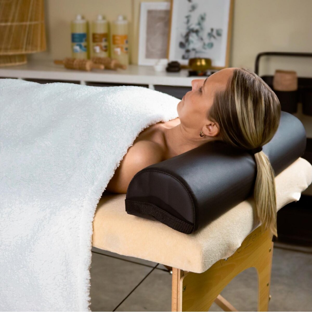 VIVEZEN Coussin de nuque 3/4 rond pour table de massage, rouleau de positionnement - Noir