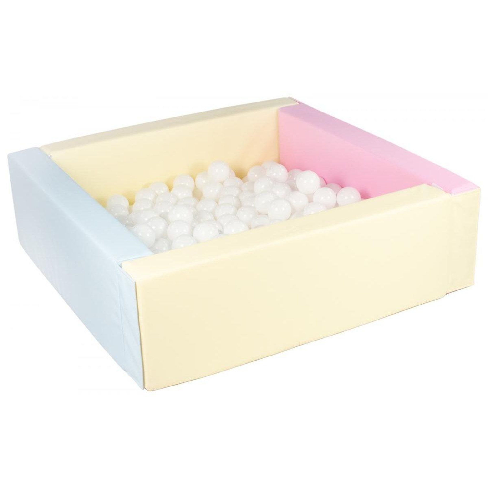 VELINDA Piscine à balles carrée avec 200 balles - rose, bleu, jaune (pastel)/blanc