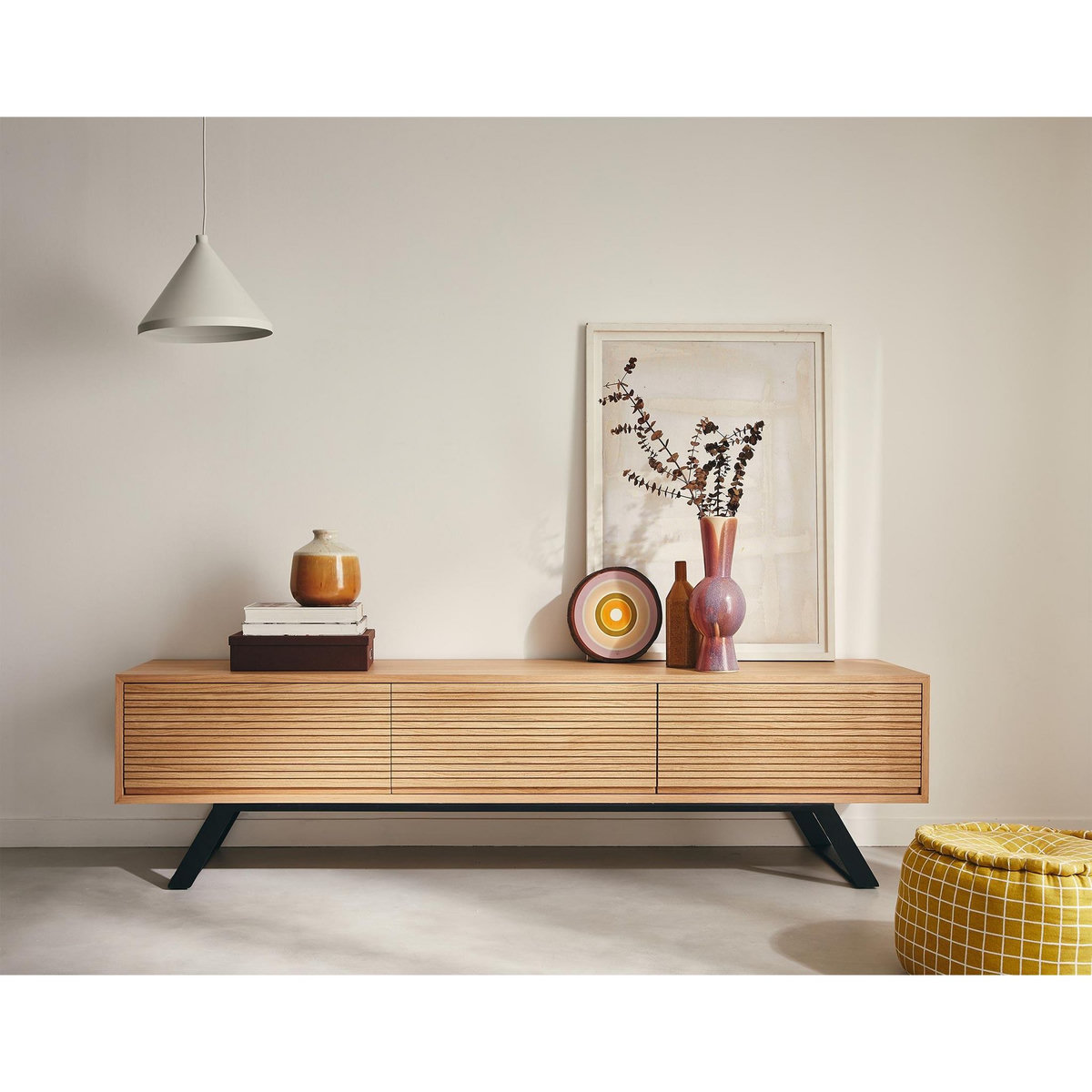 LISA DESIGN Zapallar - meuble tv - effet bois et noir - 3 tiroirs - 206 cm