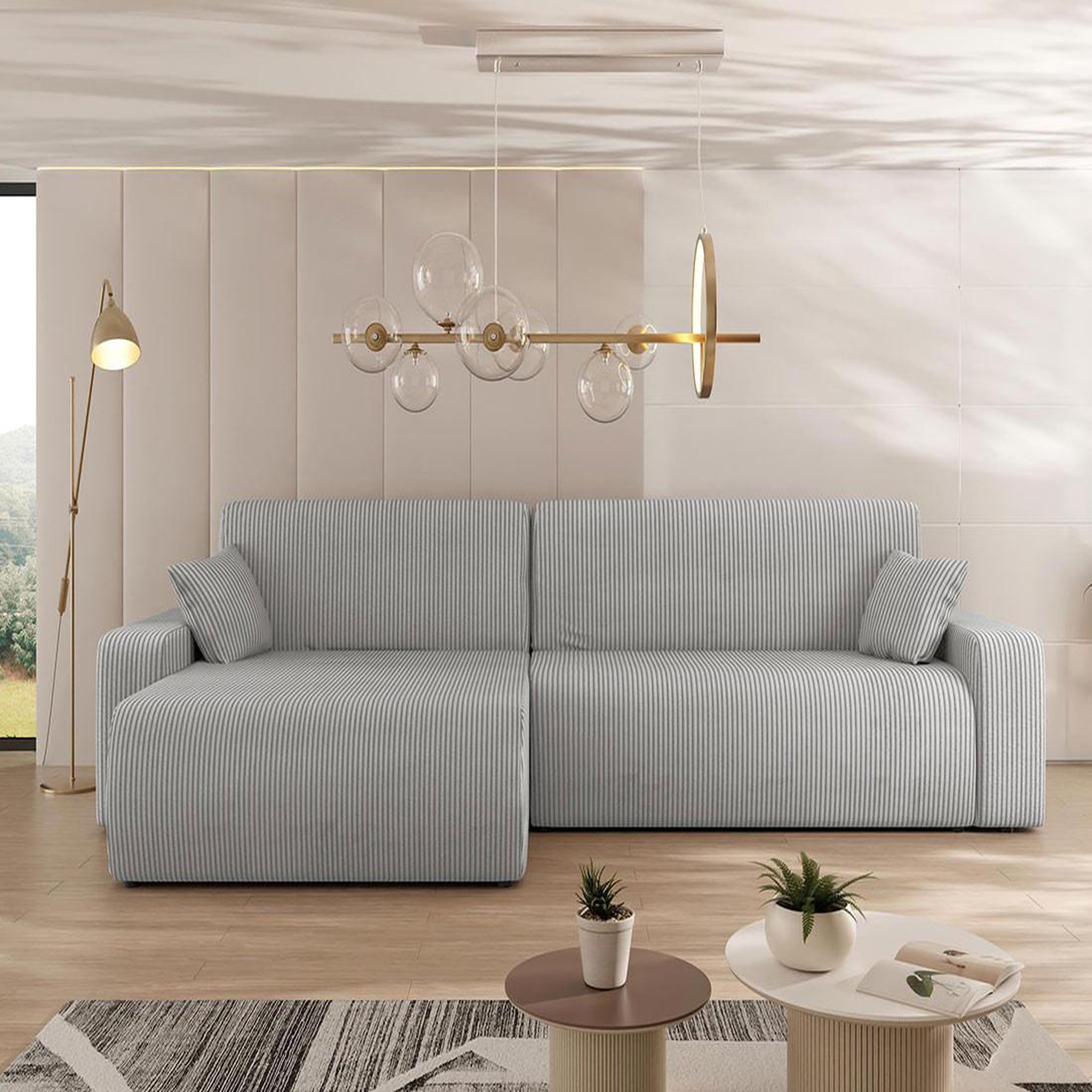 Voir la diapositive 3 : BEST MOBILIER Artemisa - canapé d'angle réversible 5 places convertible avec coffre en velours côtelé