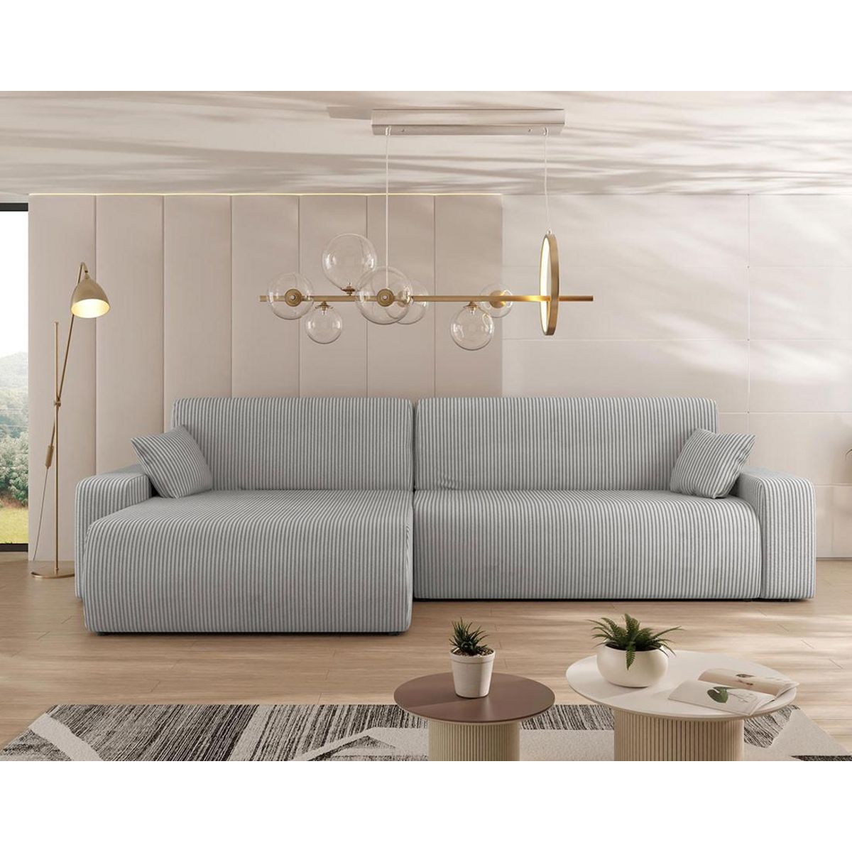 BEST MOBILIER Artemisa - canapé d'angle réversible 5 places convertible avec coffre en velours côtelé