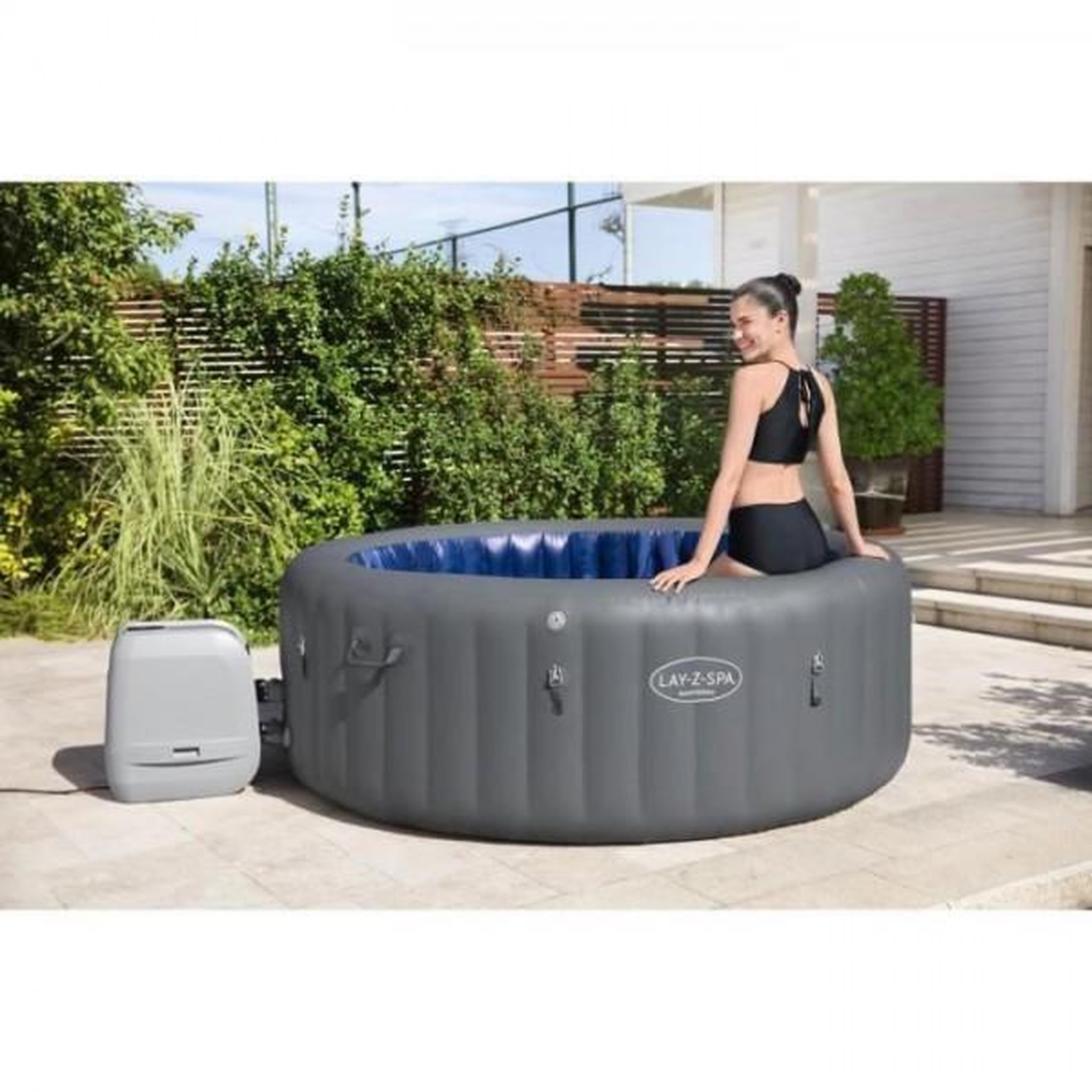 Voir la diapositive 6 : BESTWAY Spa gonflable BESTWAY - Lay-Z-Spa Santorini - 5 a 7 places -Rond (Livré avec 5 appuie-tete rembourrés + 2 LED a eau ColorJet)