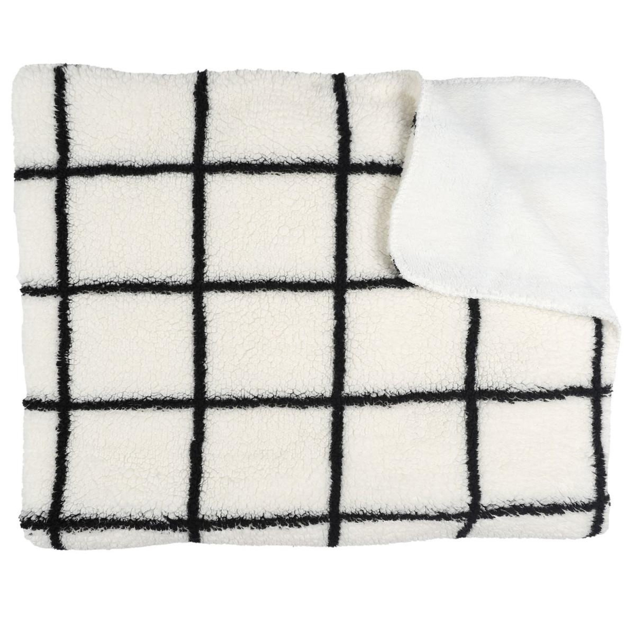 The Home Deco Factory Plaid sherpa à carreaux  crush  130x160cm blanc