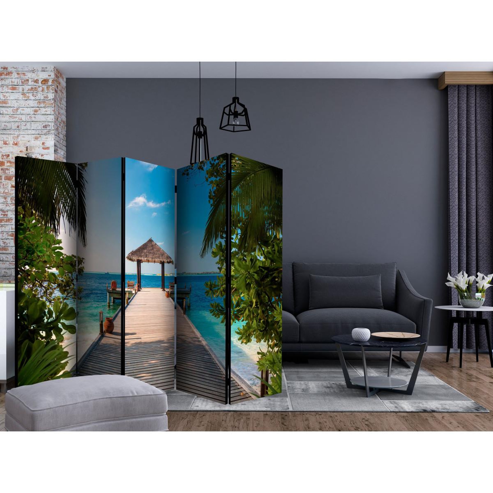 Voir la diapositive 2 : Paris Prix Paravent 5 volets  hawaiian dream  172x225cm