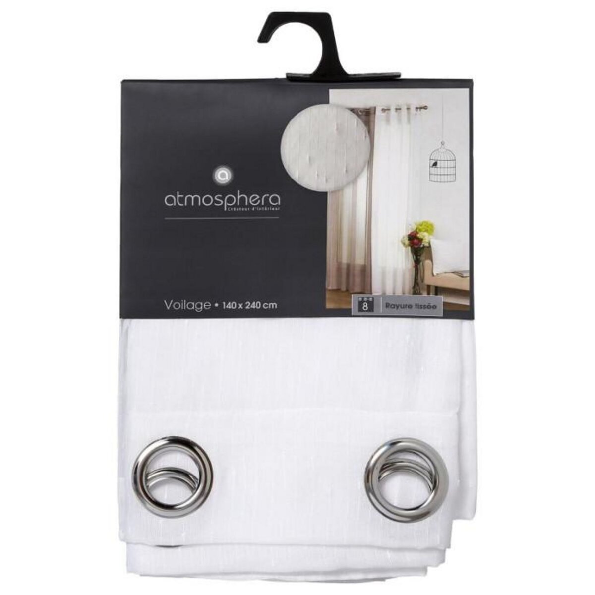 ATMOSPHERA Rideau Voilage  Rayure  140x240cm Blanc