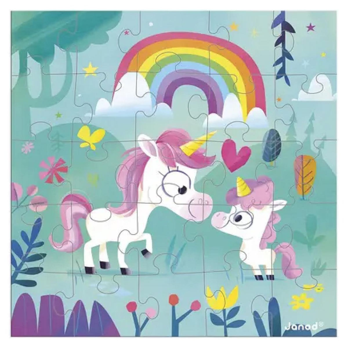 Juratoys-Janod Carte Cadeau Puzzle 25 Pieces Famille Licornes