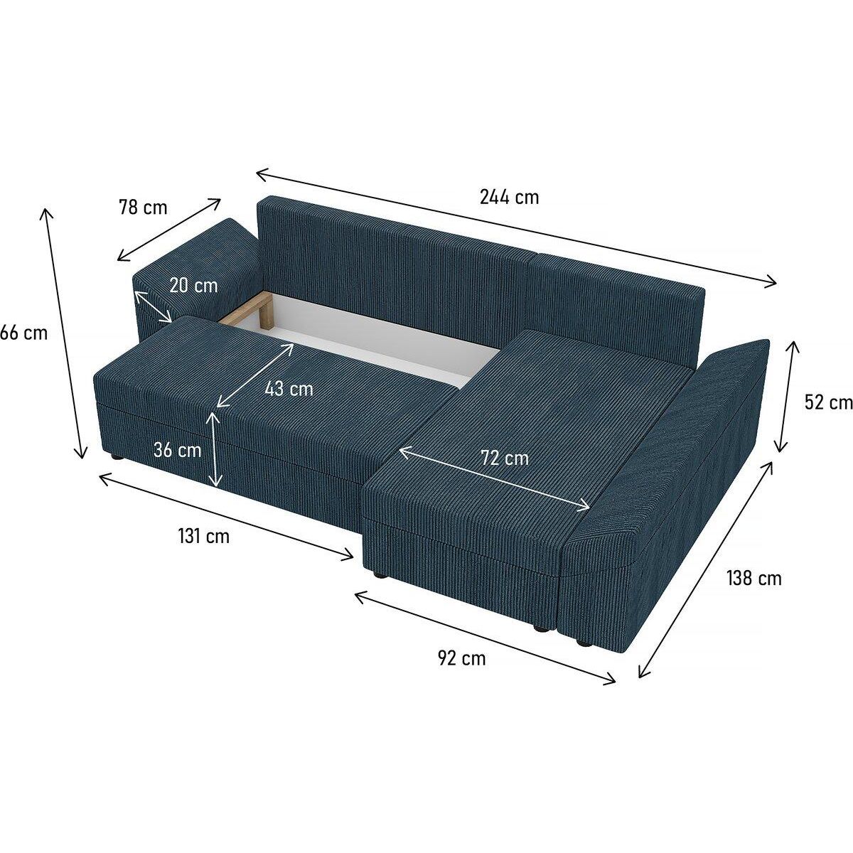 Habitat et Jardin Canapé d'angle convertible avec coffre  Vaugirard  en velours côtelé - 3 places - Bleu