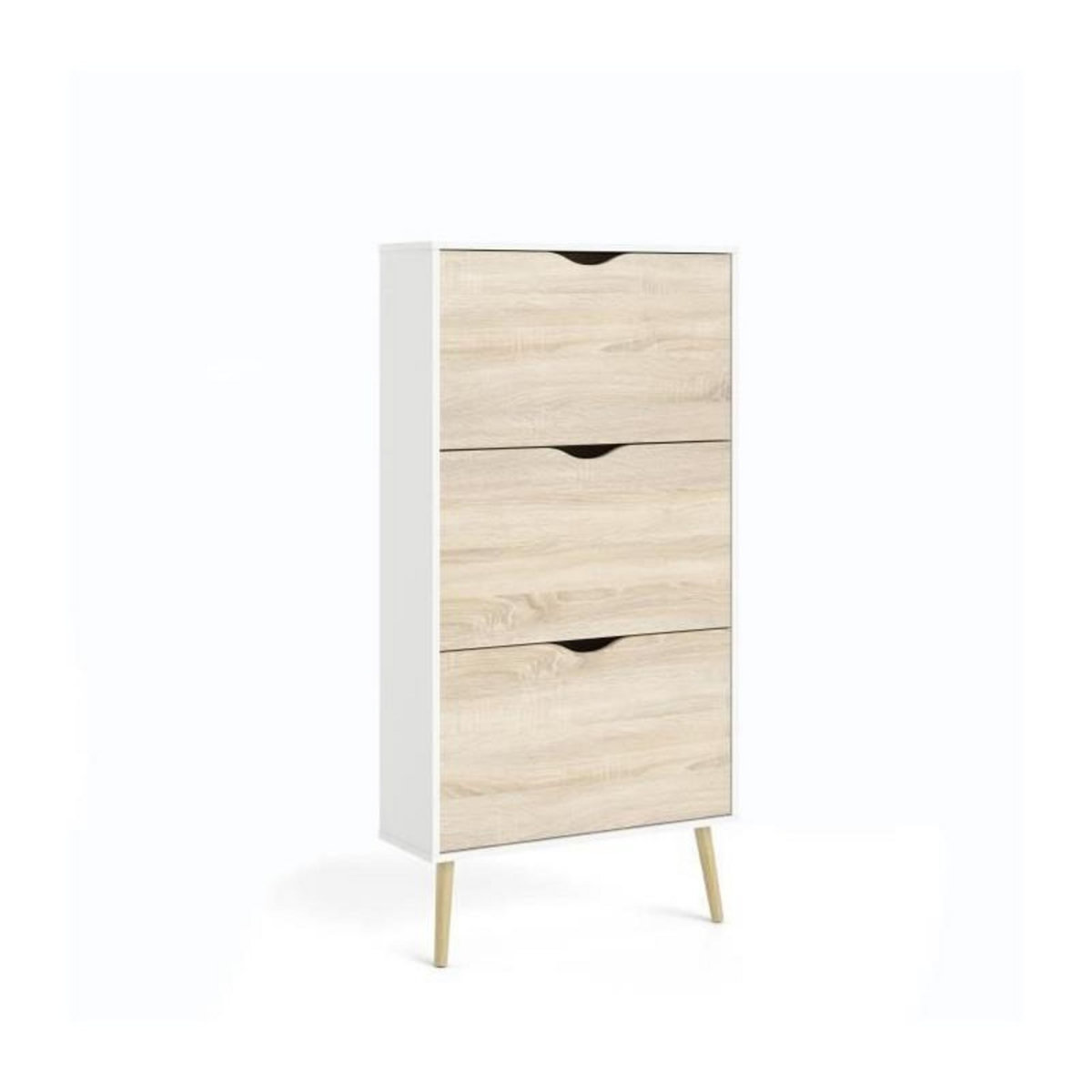 TVILUM Meuble a chaussures - Blanc / Chene - 12 paires - Pietement évasé en bois massif - 70,2 x 23,9 x 138,9 cm - TVILUM