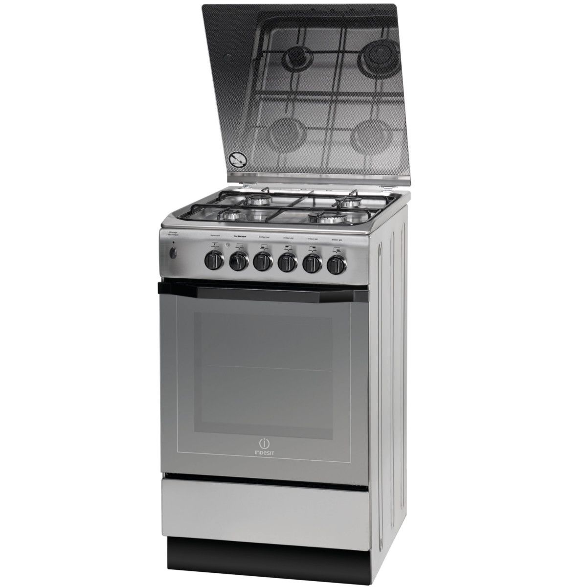INDESIT Cuisinière gaz I5GSHAG (X) FR, 50cm, 61 L, 4 foyers gaz