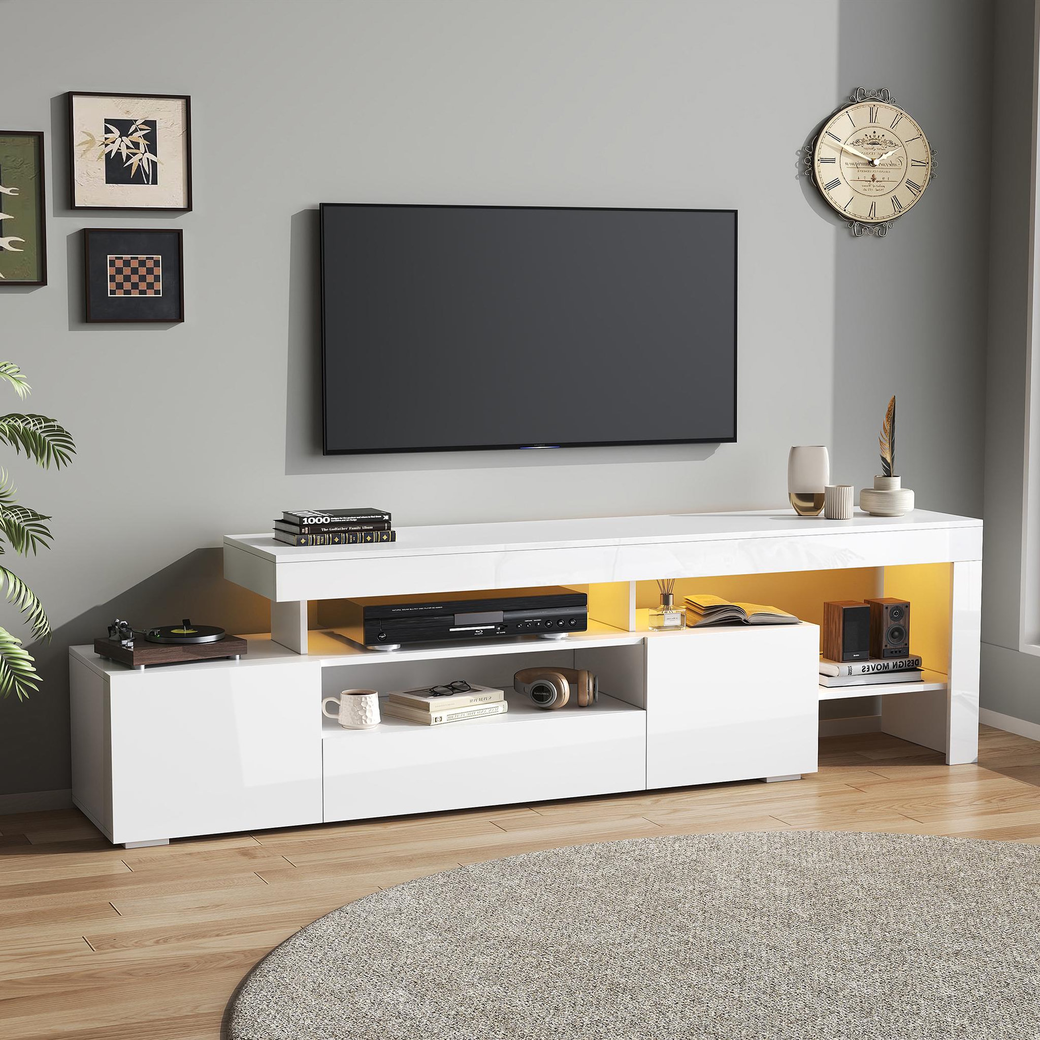 Voir la diapositive 4 : MERAX Meuble tv blanc 192 cm led panneau de particules