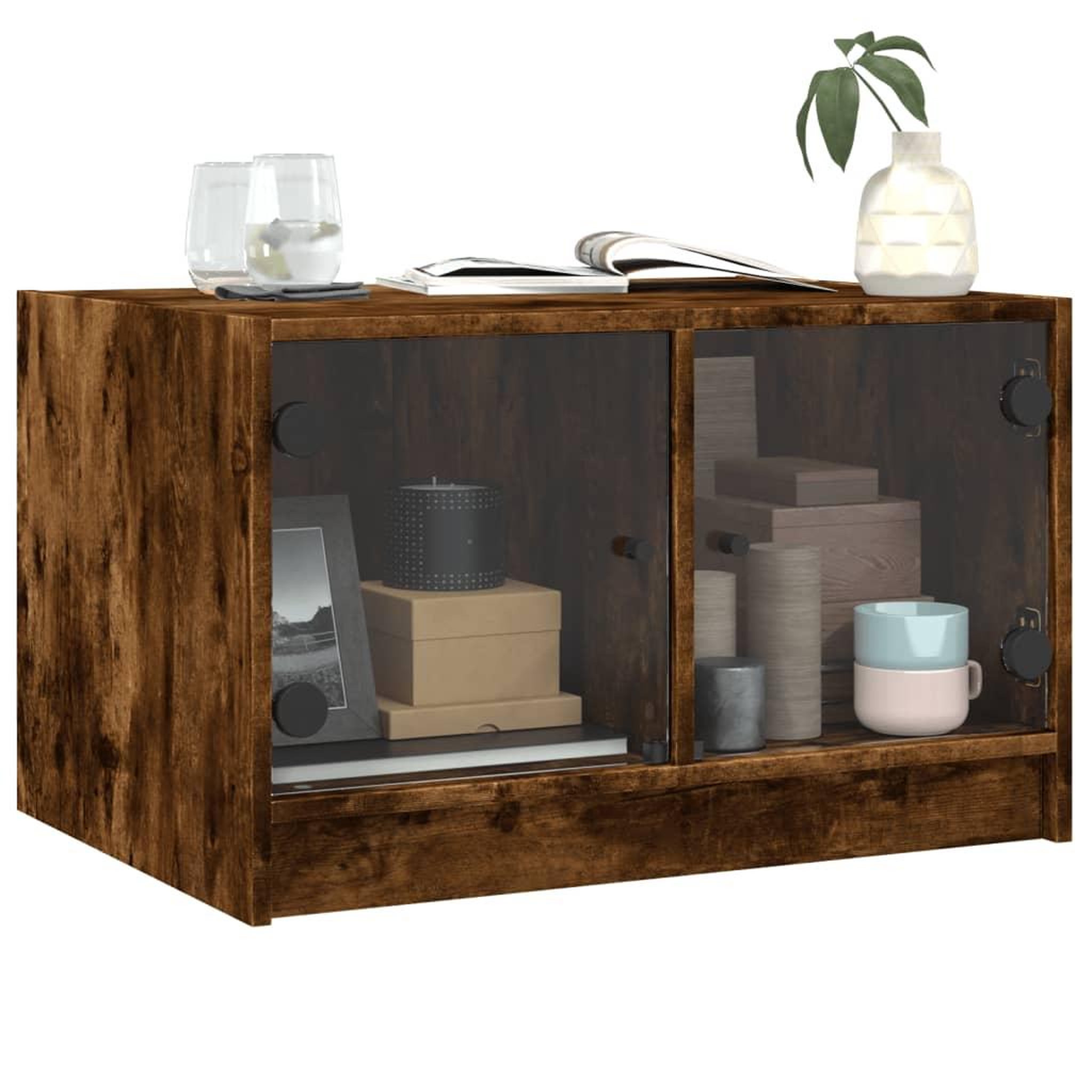 Voir la diapositive 4 : VIDAXL Table basse avec portes en verre chene fume 68x50x42 cm