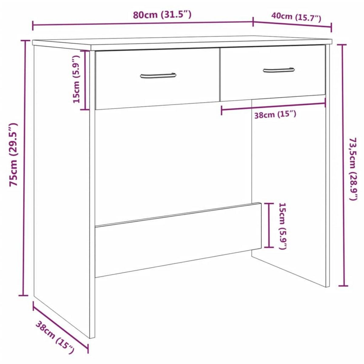 VIDAXL Bureau Chene fume 80x40x75 cm Bois d'ingenierie