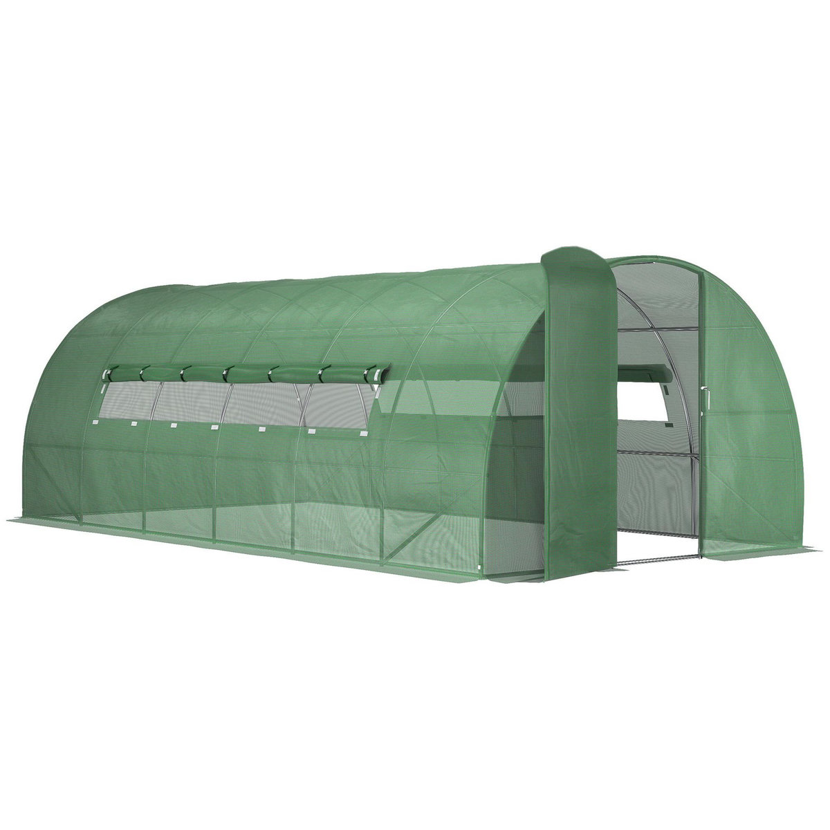 OUTSUNNY Serre de jardin tunnel 16,64 m² acier galvanisé renforcé diamètre 2,4 cm + PE haute densité fenêtres porte vert