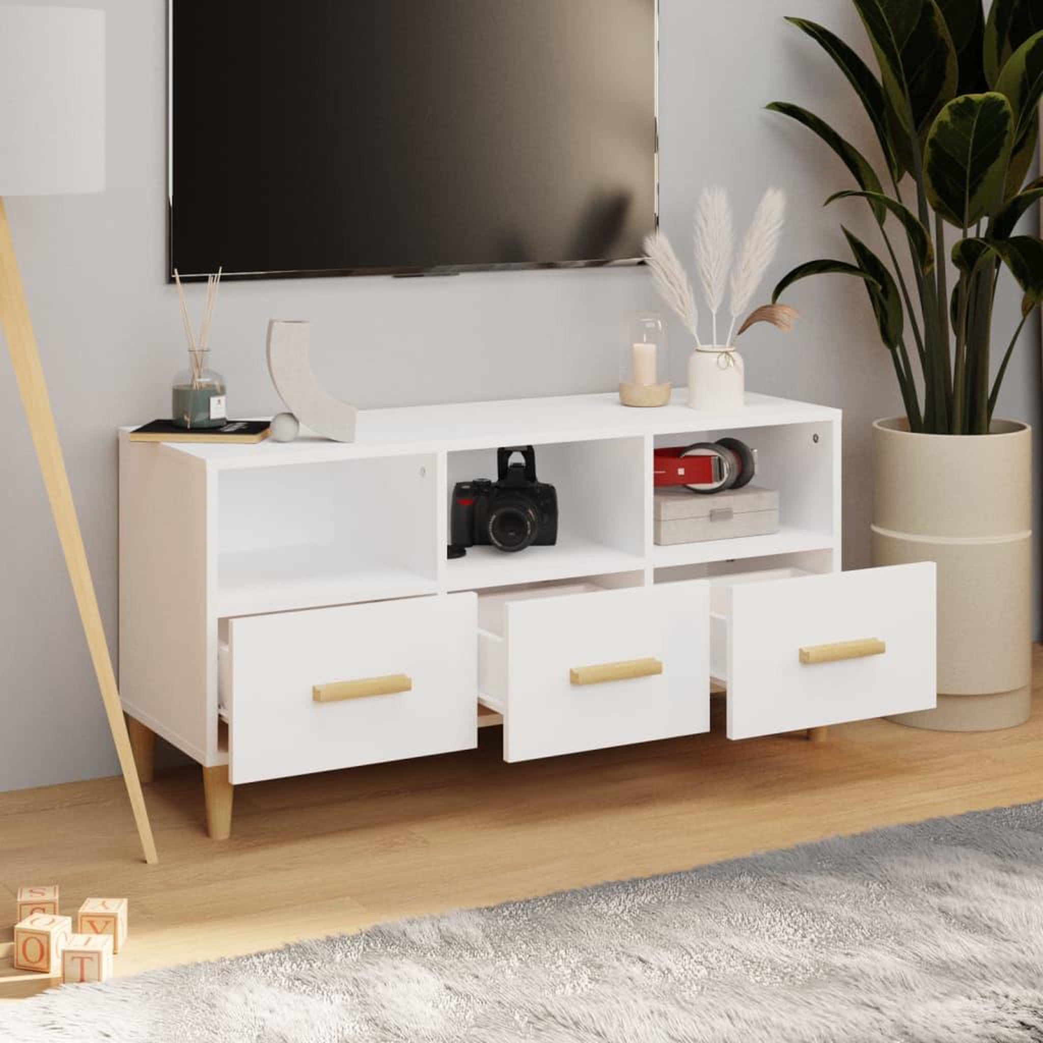 Voir la diapositive 3 : VIDAXL Meuble TV Blanc brillant 102x36x50 cm Bois d'ingenierie