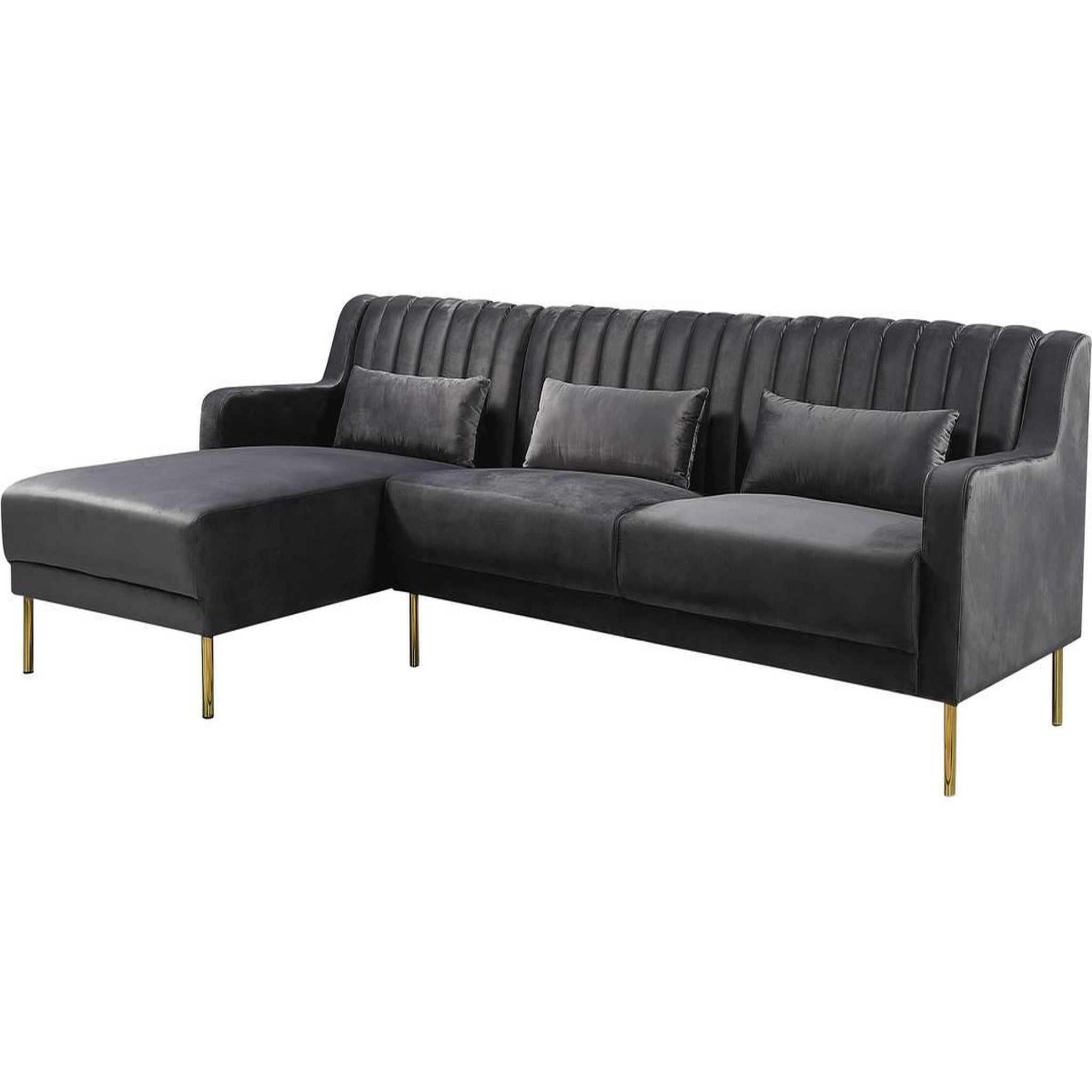 Habitat et Jardin Canapé d'angle en velours  oliver  - 275 x 161 x 81 cm - 5 places - gris - angle gauche