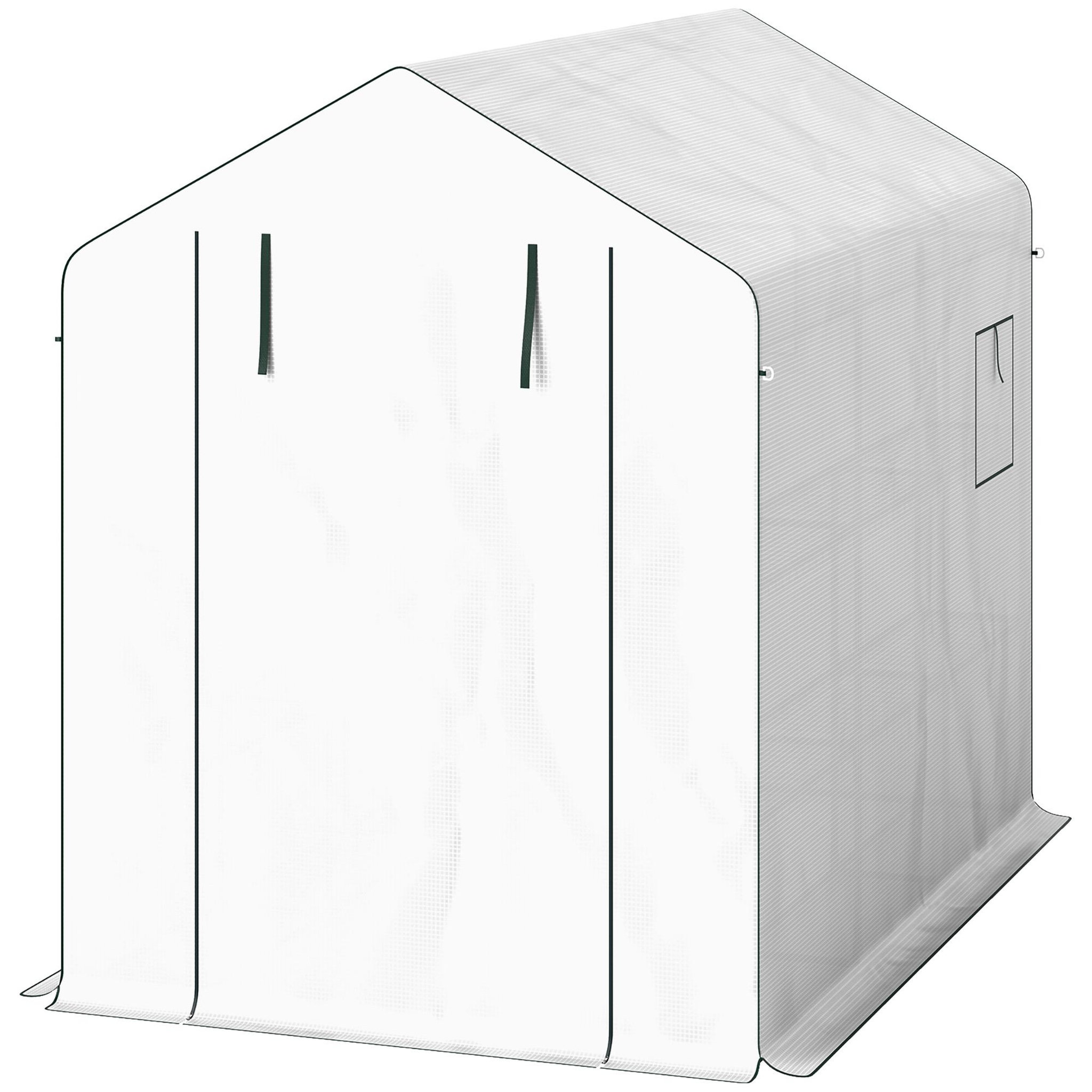 Voir la diapositive 5 : OUTSUNNY Serre de jardin 4 étagères - porte enroulable zippée, 2 fenêtres - 143 x 215 x 190 cm - acier vert PE blanc