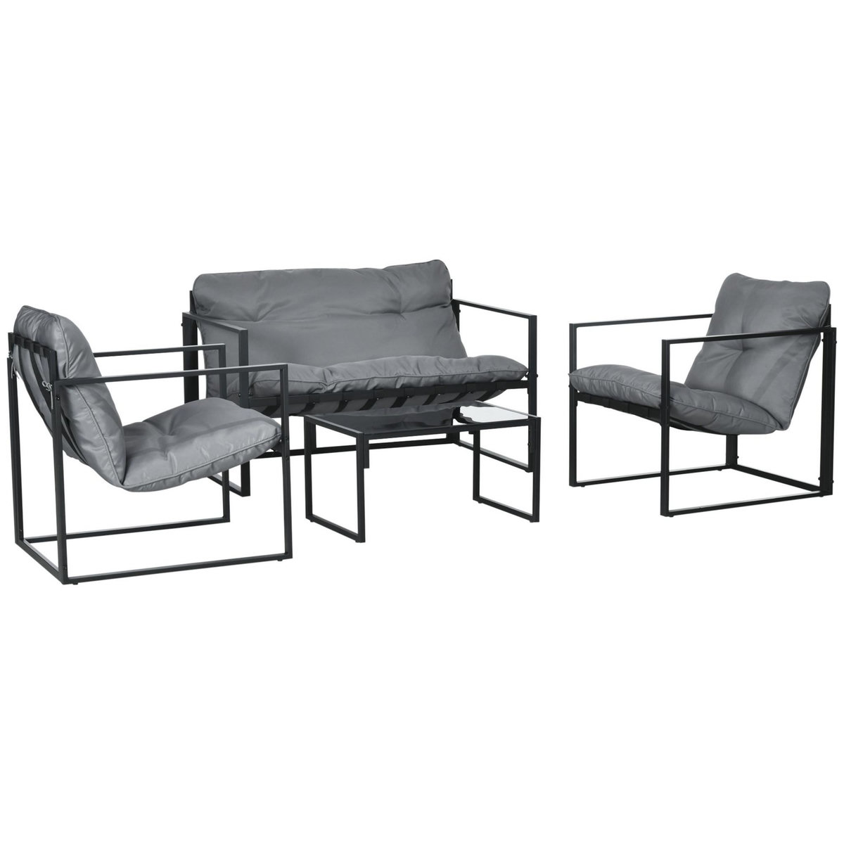 OUTSUNNY Salon de jardin 4 personnes - 4 pièces, 3 coussins - acier époxy noir polyester gris