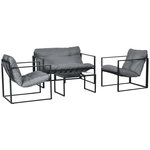 OUTSUNNY Salon de jardin 4 personnes - 4 pièces, 3 coussins - acier époxy noir polyester gris