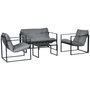 Voir la diapositive 1 : OUTSUNNY Salon de jardin 4 personnes - 4 pièces, 3 coussins - acier époxy noir polyester gris