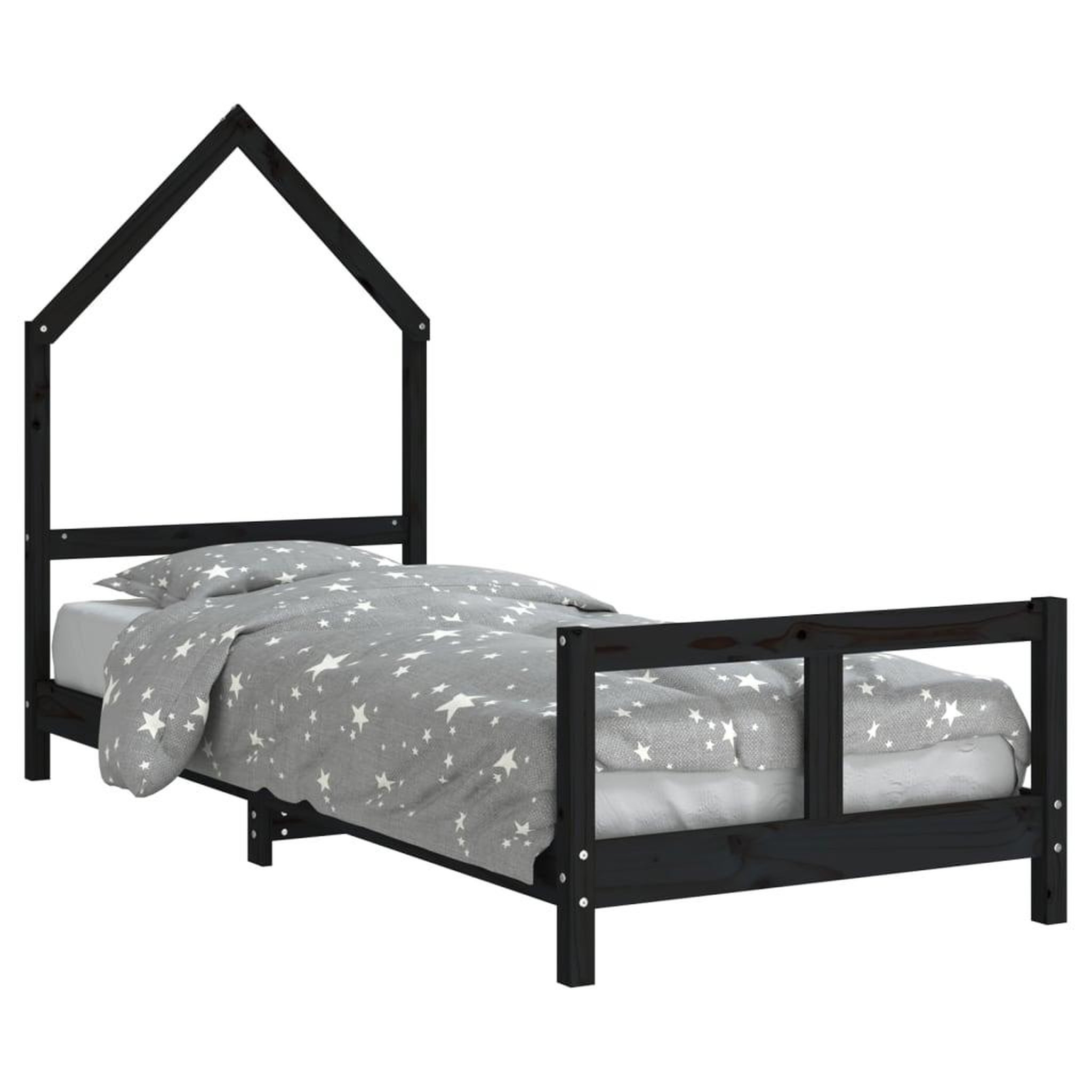 Voir la diapositive 2 : VIDAXL Cadre de lit pour enfants noir 80x200 cm bois de pin massif