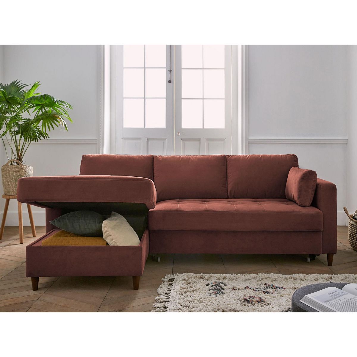 LISA DESIGN Anna - canapé d'angle gauche - 4 places - convertible avec coffre - en velours