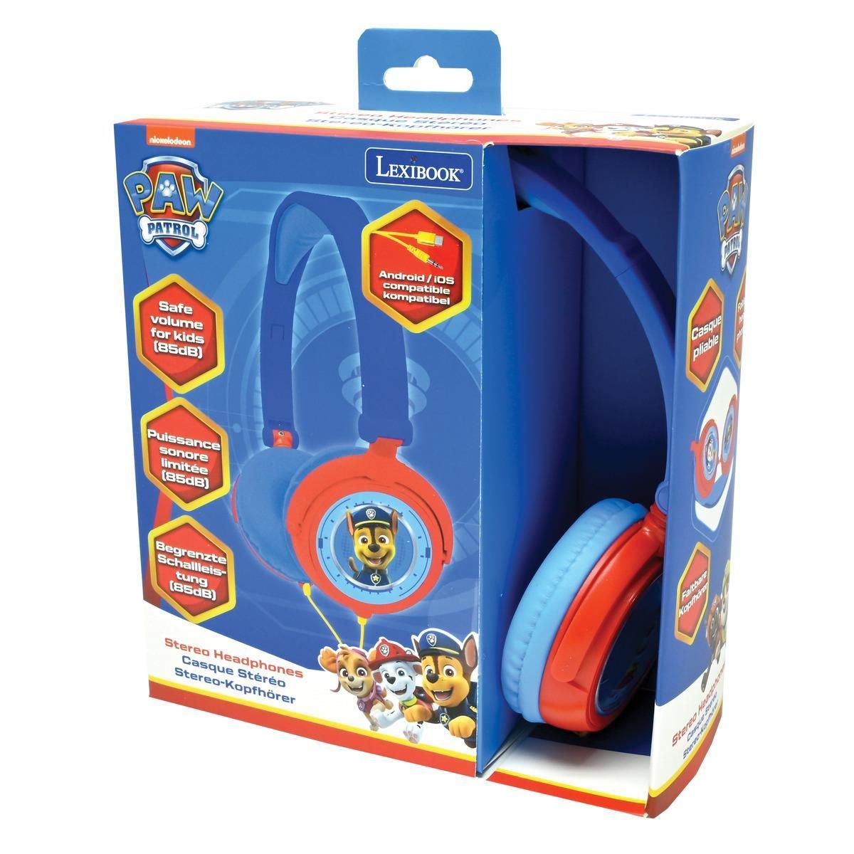 Lexibook Casque stéréo filaire pliable Pat' Patrouille pour enfants avec limitation de volume d'écoute