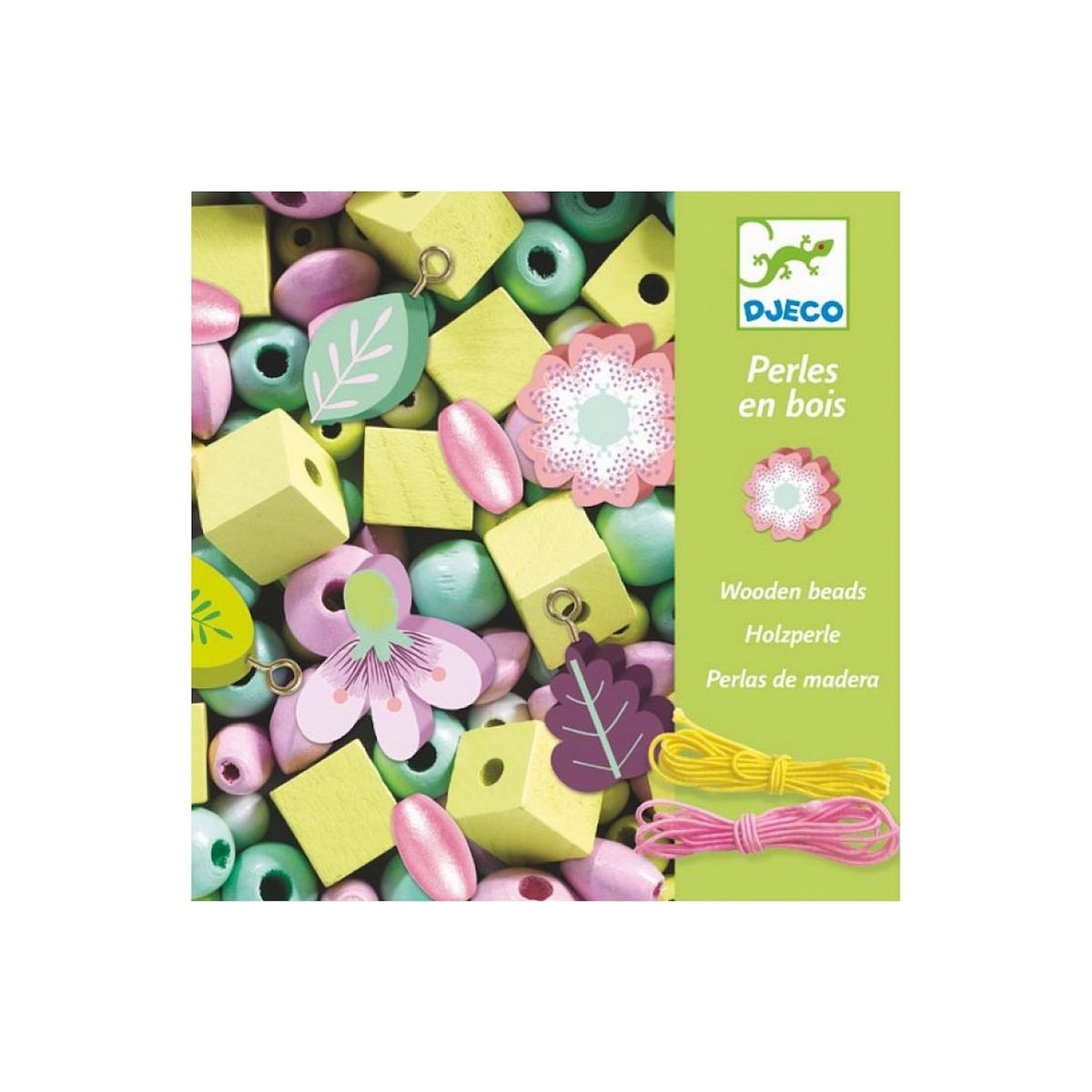Djeco Perles en bois Foison de perles Feuilles et fleurs