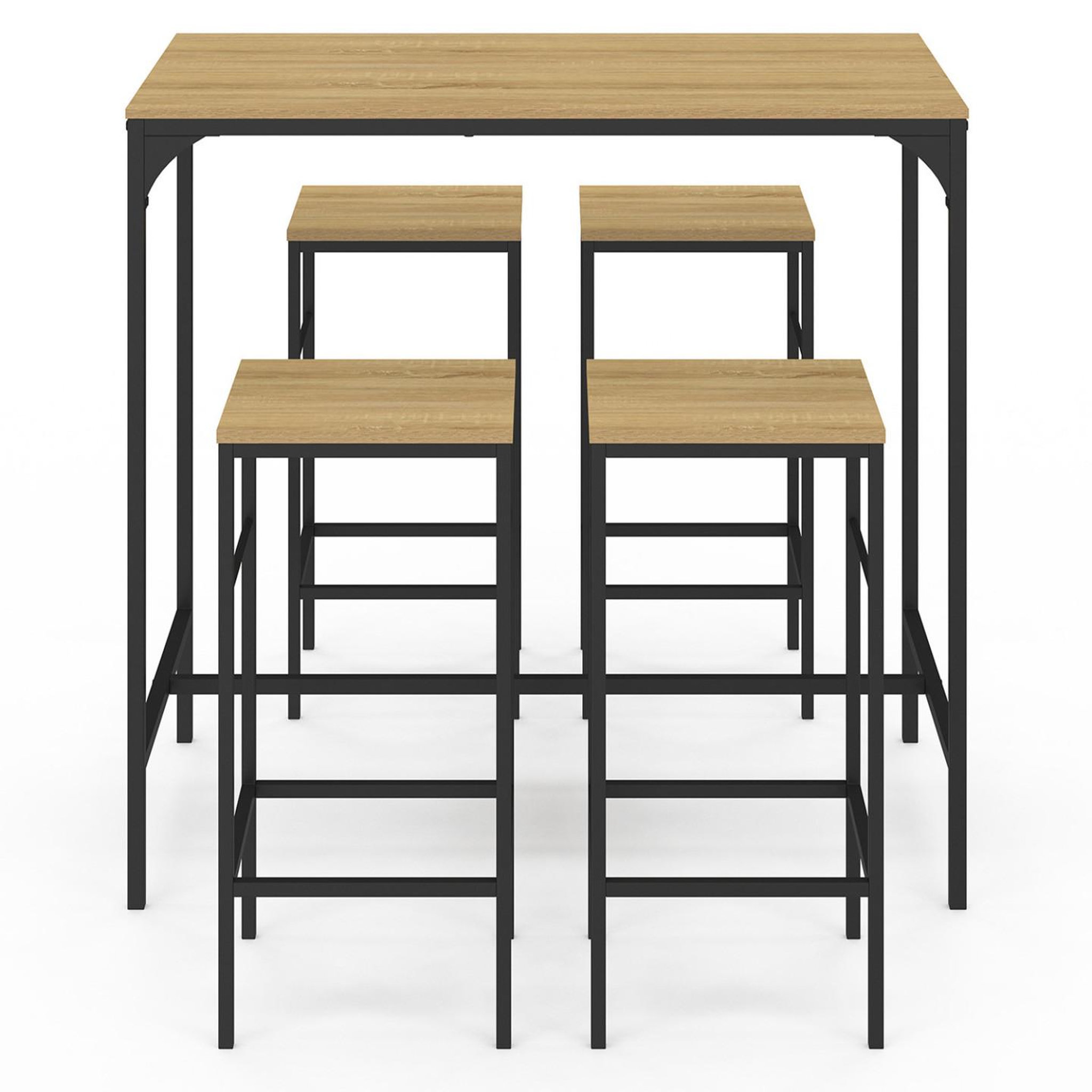 Voir la diapositive 3 : ID MARKET Ensemble table haute de bar detroit 100 cm et 4 tabourets bois et métal noir design industriel