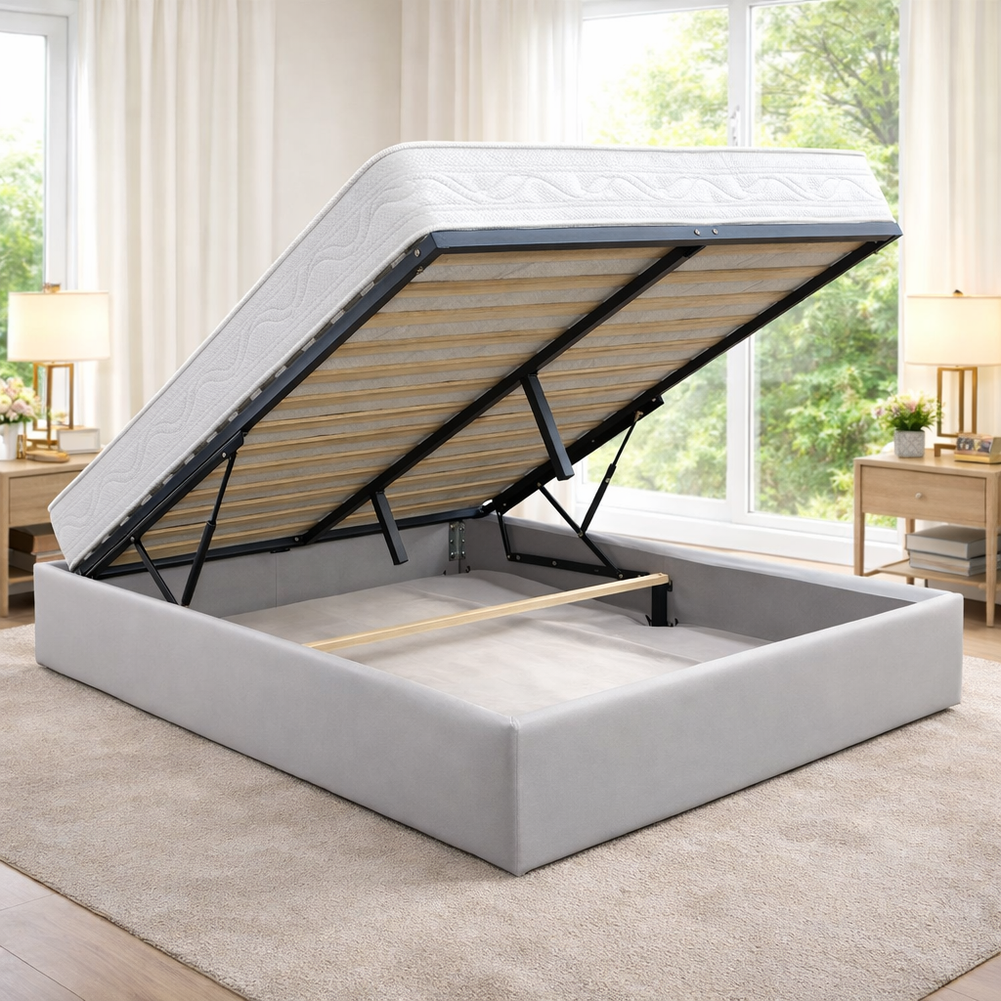 Voir la diapositive 1 : KING OF DREAMS Ensemble Lit Coffre et Matelas  Soutien Ferme Mousse