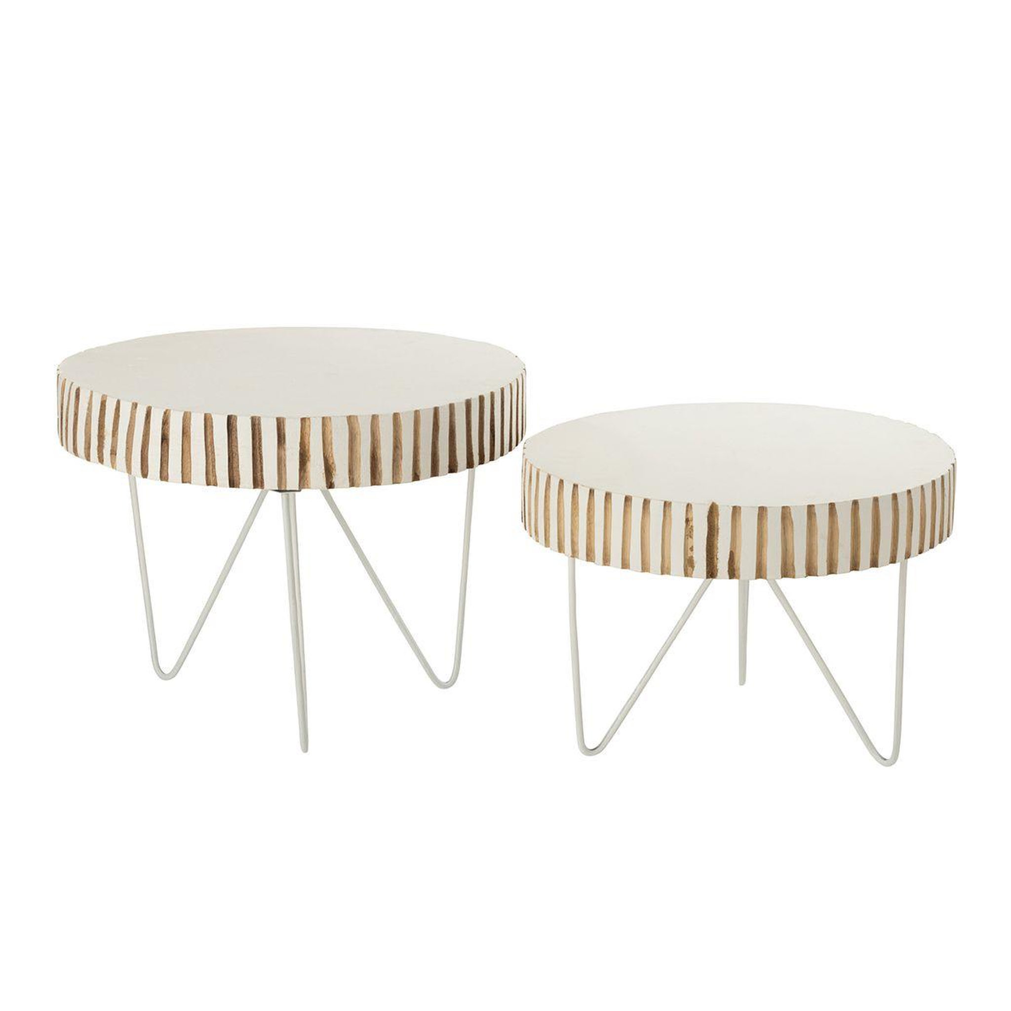 J-LINE Lot de 2 tables d'appoint en bois  ying  48cm blanc & naturel