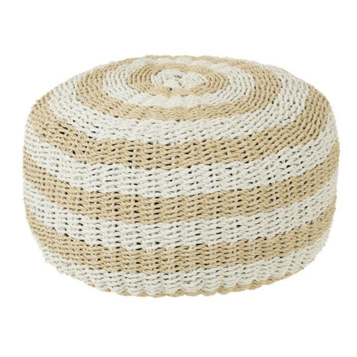 Paris Prix Pouf Rond à Rayure  Tissage  50cm Blanc & Naturel