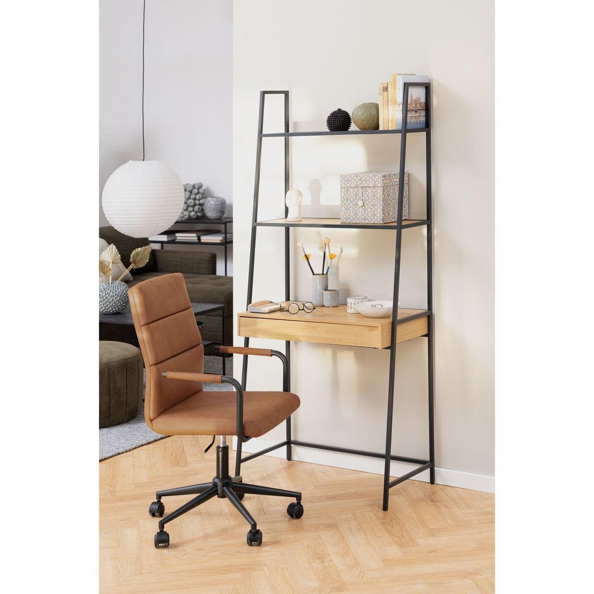 TOILINUX Bureau en MDF et Métal grand tiroir et 2 étagères