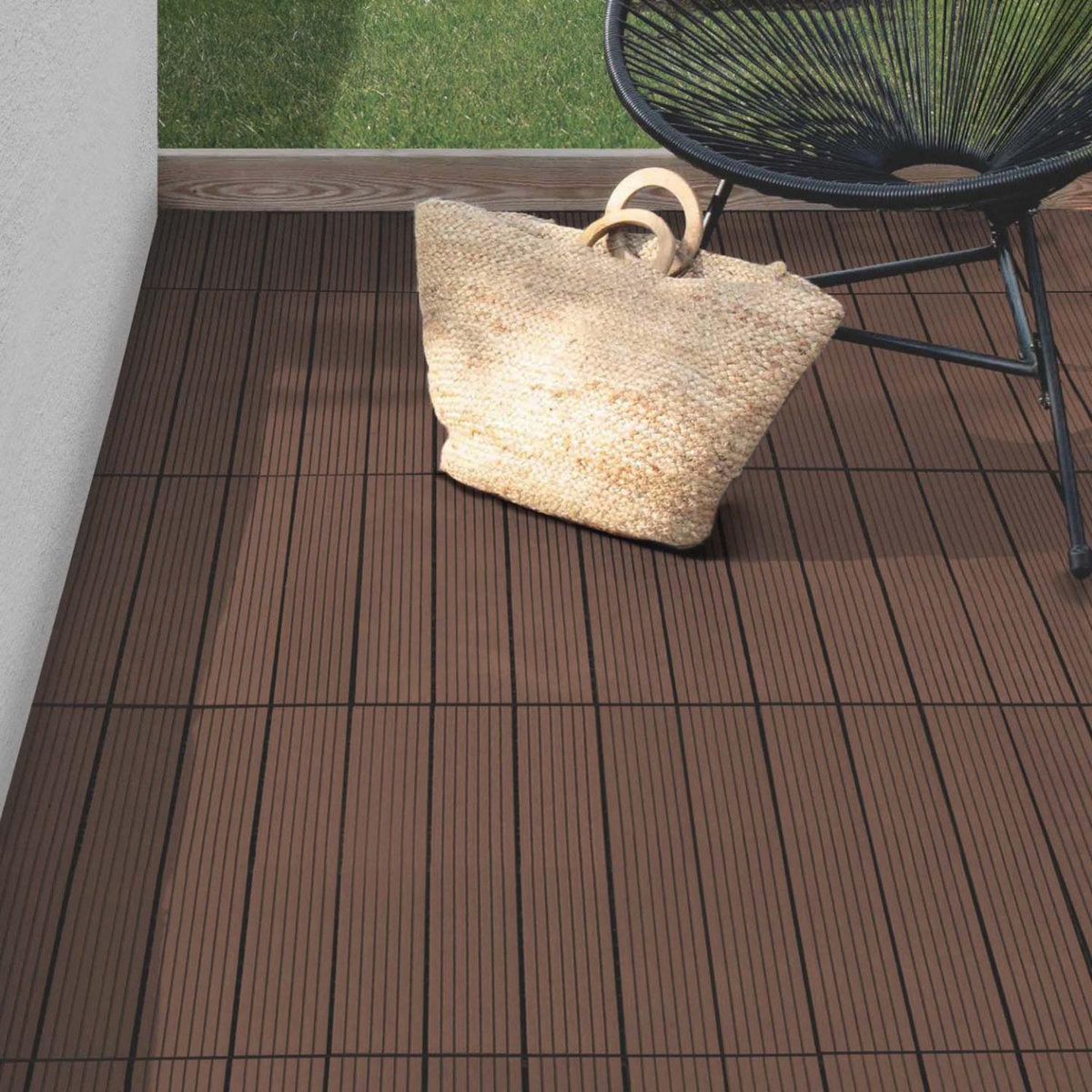 ID MARKET Lot de 5 dalles de terrasse rectangulaire WODHY clipsables bois composite taupe 60 x 30 cm