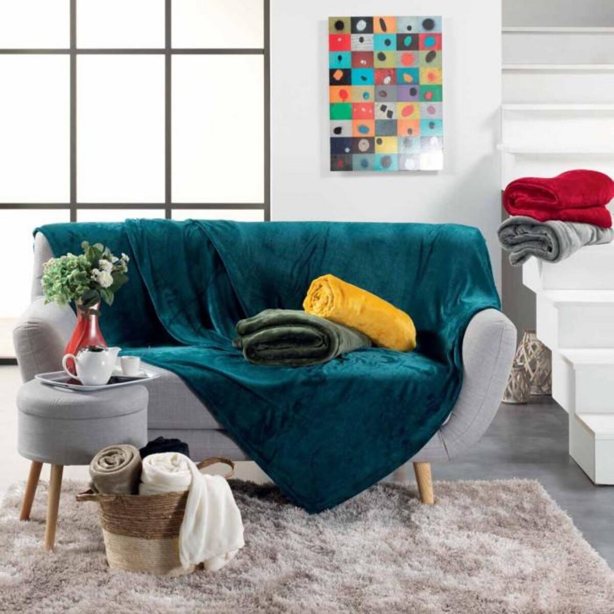 Paris Prix Plaid Uni en Flanelle  Flanou  125x150cm Carmin