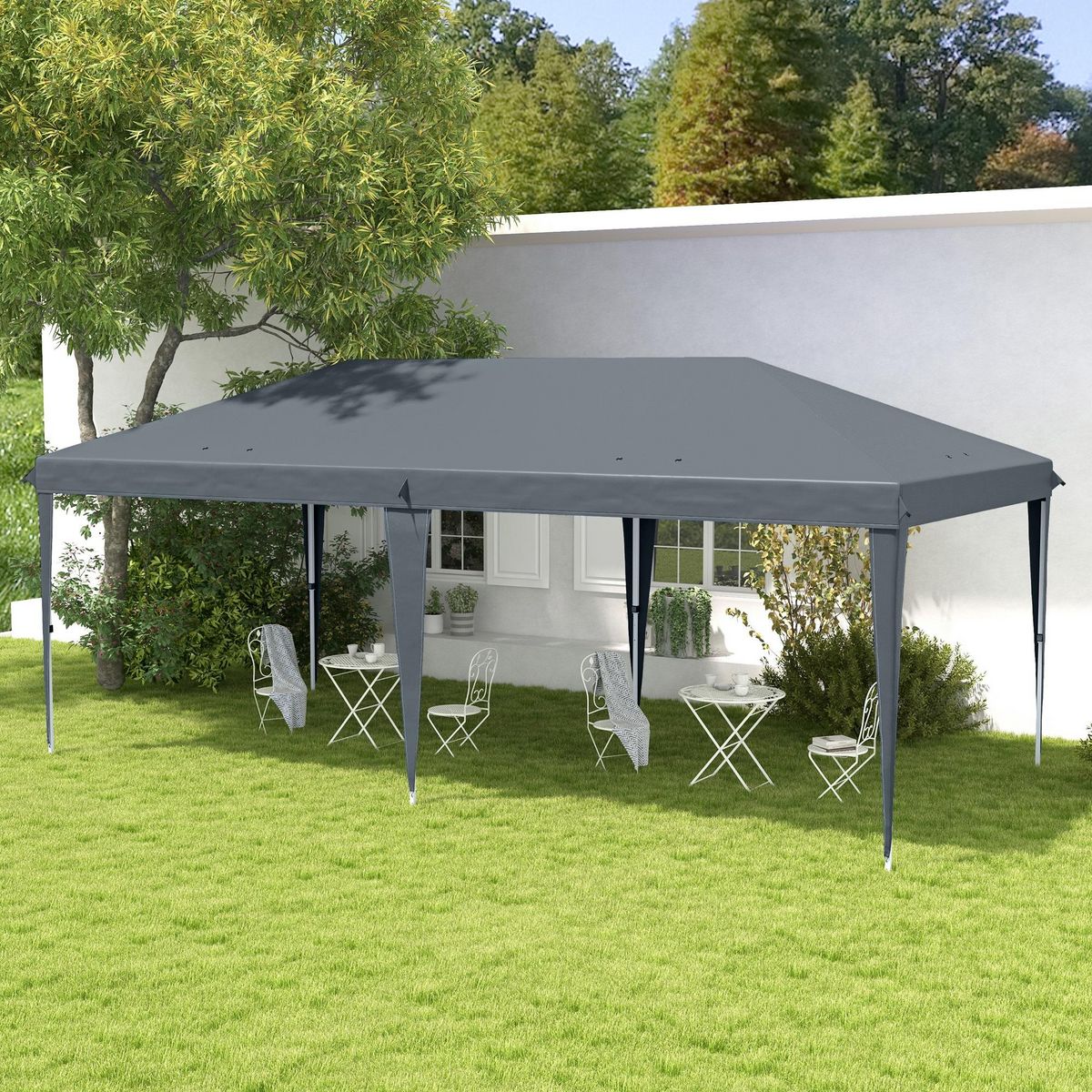 OUTSUNNY Tonnelle barnum de jardin pop-up pliant 5,85L x 2,95l x 2,7H m sac inclus acier époxy oxford haute densité gris