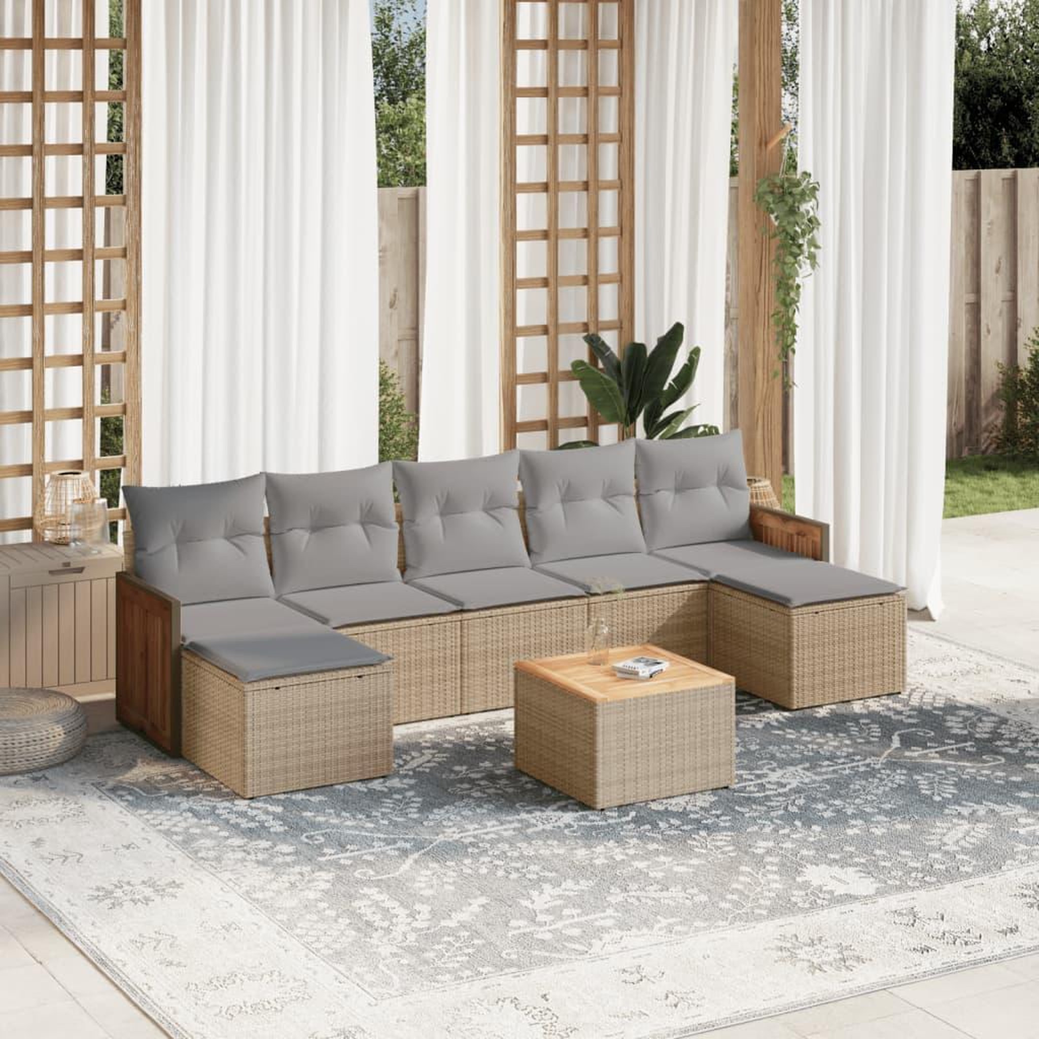 VIDAXL Salon de jardin avec coussins 8 pcs beige resine tressee