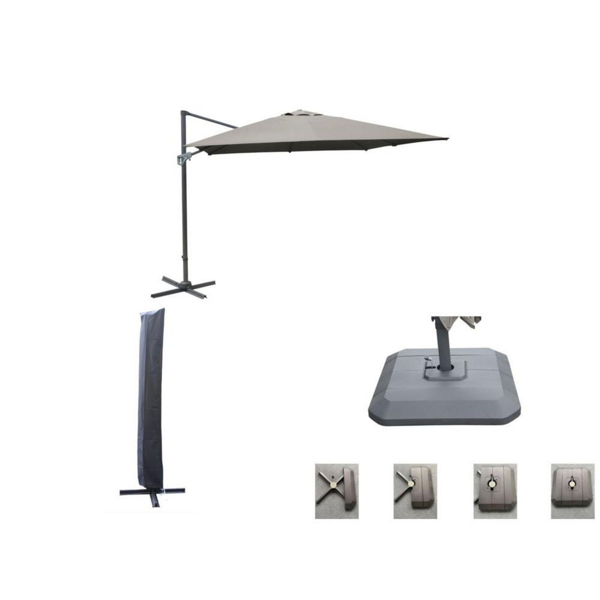 Proloisirs Set d'ombrage complet (1 parasol déporté NH 3x3 + 1 housse + 1 lestage) - taupe