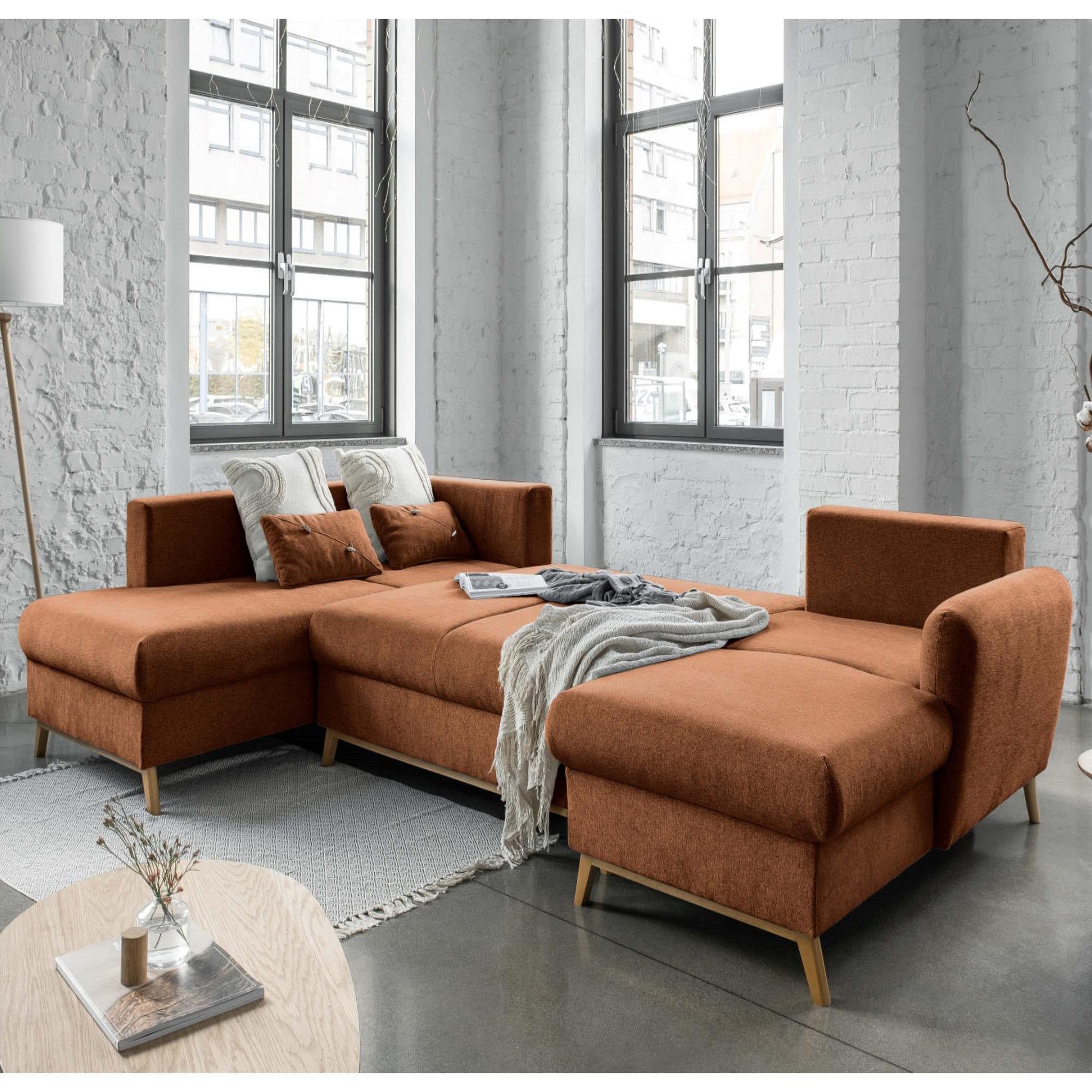 Voir la diapositive 3 : BEST MOBILIER Lagom - canapé d'angle panoramique - convertible - avec coffre - en tissu - 7 places - gauche