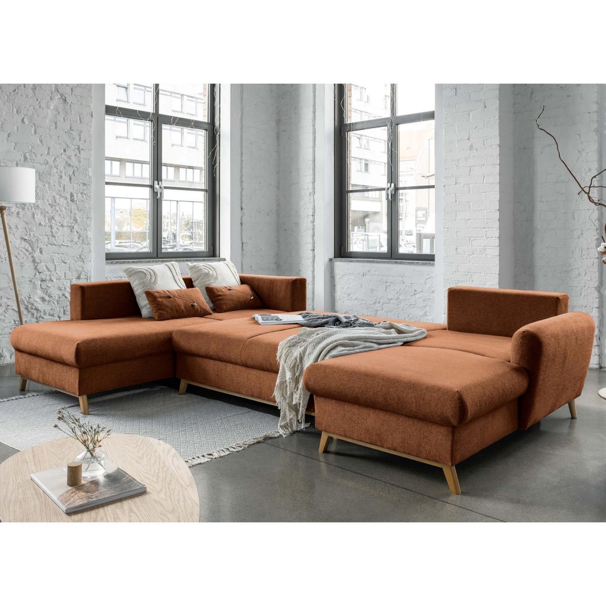 BEST MOBILIER Lagom - canapé d'angle panoramique - convertible - avec coffre - en tissu - 7 places - gauche