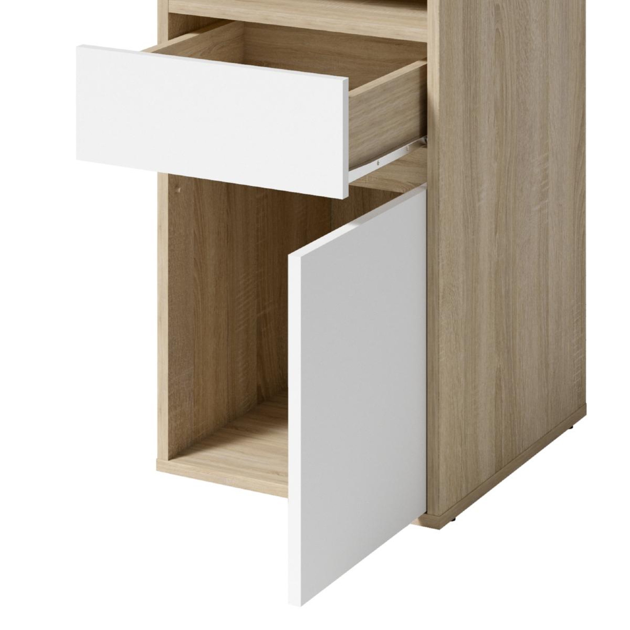 Voir la diapositive 5 : JLC KREATION Bureau moderne bois et blanc 120cm avec rangement ALBI