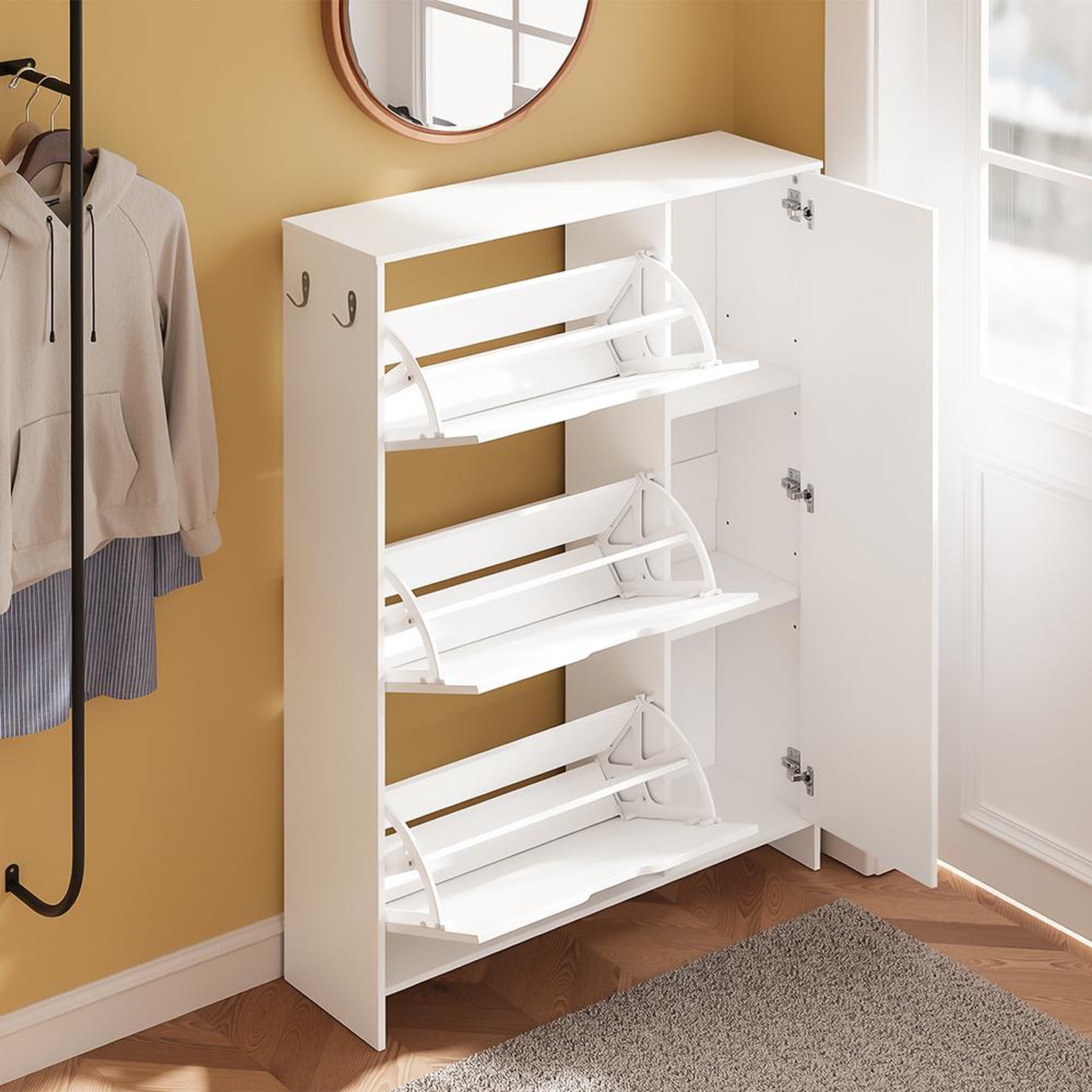 Voir la diapositive 5 : SOBUY Armoire à chaussures Blanc 84x24x121 cm 3 tiroirs FSR220-W