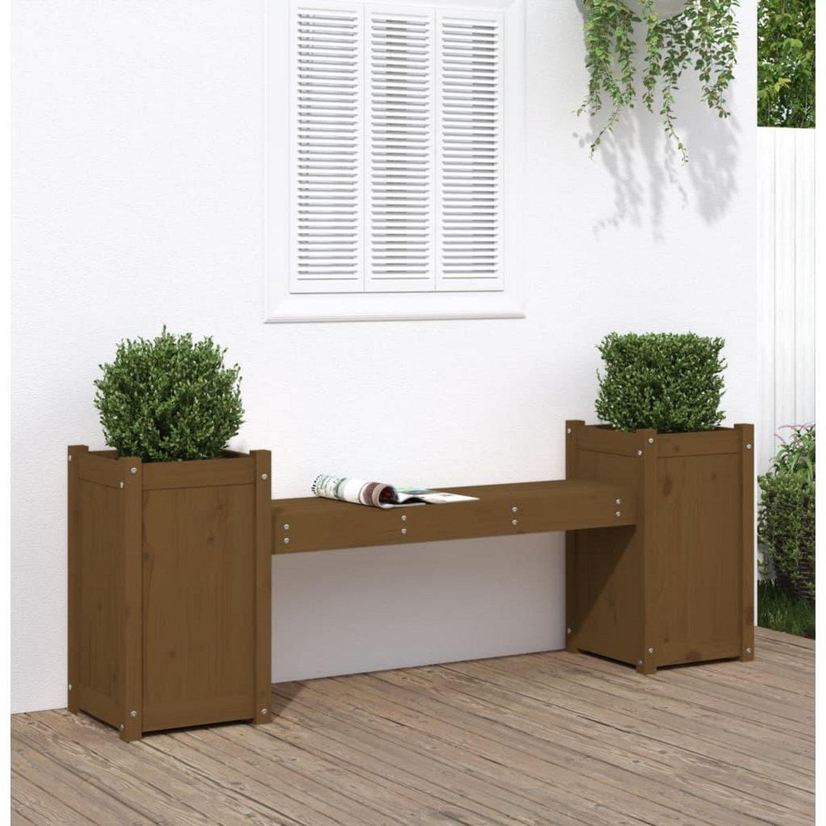 VIDAXL Banc avec jardinieres marron miel bois massif de pin