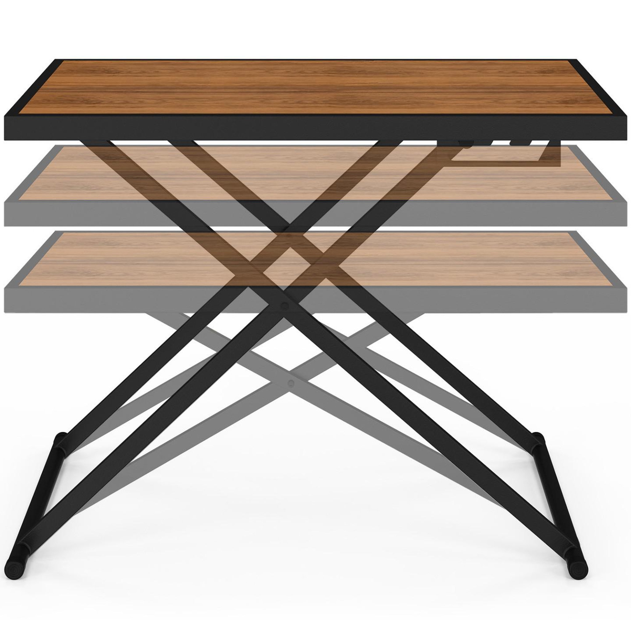 Voir la diapositive 4 : ID MARKET Table de jardin à hauteur réglable 3 positions OLIE 100 cm en métal noir et plateau effet bois