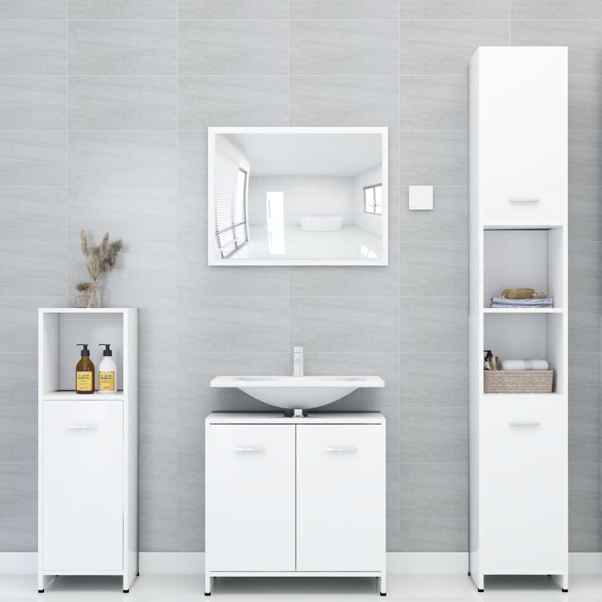 Voir la diapositive 4 : VIDAXL Armoire de salle de bain Blanc 30x30x183,5 cm Bois d'ingenierie