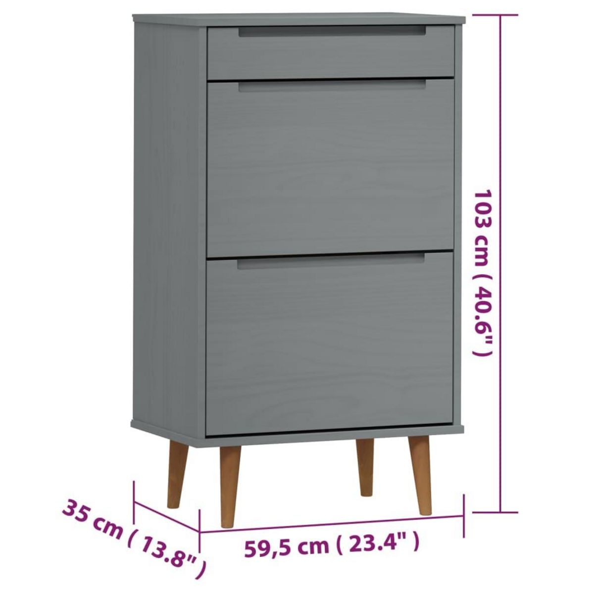 VIDAXL Armoire a chaussures MOLDE Gris 59,5x35x103 cm Bois de pin