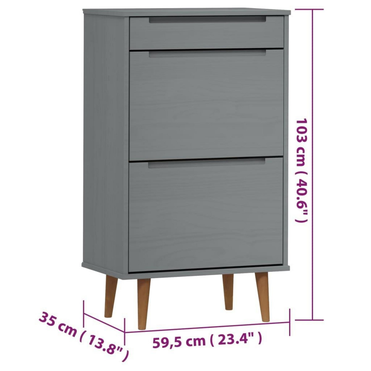 VIDAXL Armoire a chaussures MOLDE Gris 59,5x35x103 cm Bois de pin
