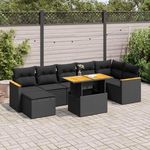 VIDAXL Salon de jardin avec coussins 8 pcs noir resine tressee acacia