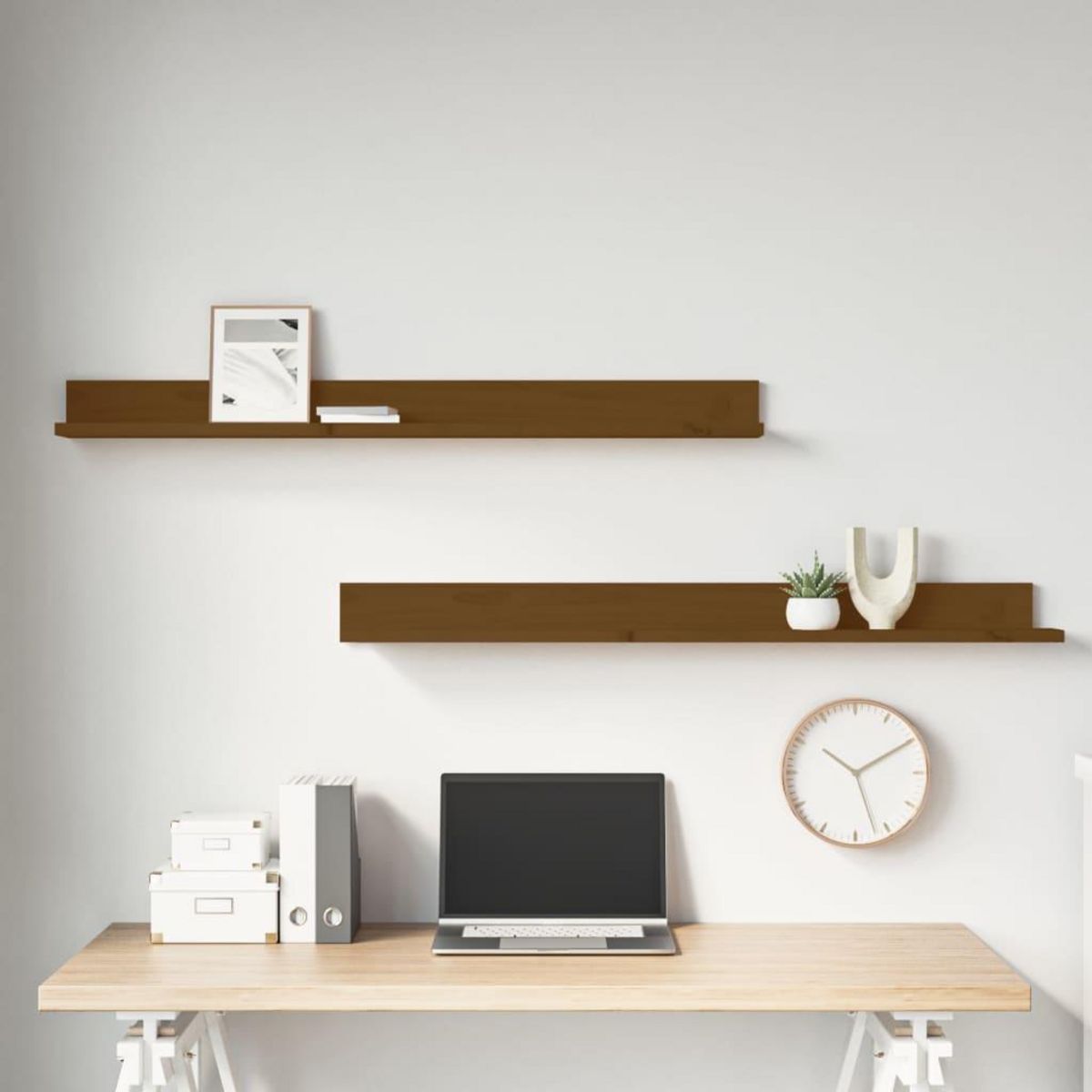 VIDAXL Etageres murales 2pcs Marron miel 110x11x9cm Bois de pin massif